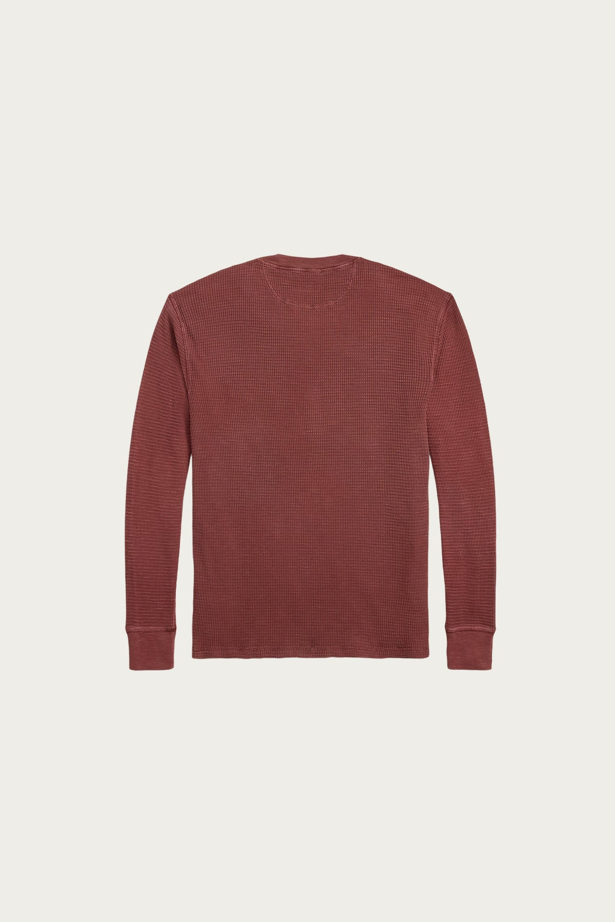 Garment-Dyed Waffle-Knit Henley Shirt - Wine - 2
