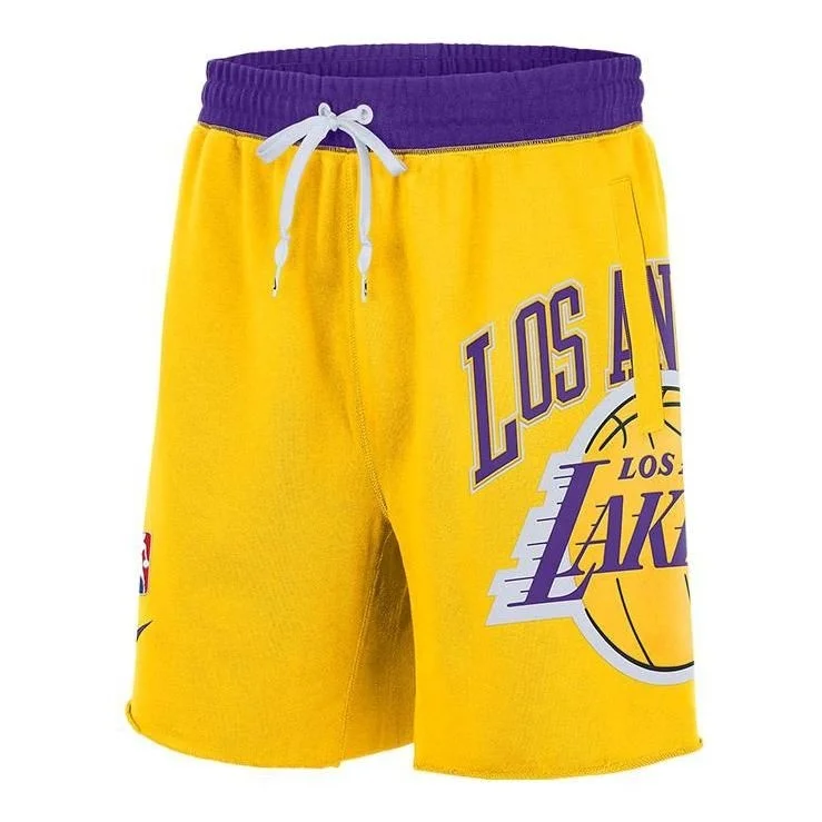 Nike Lakers Colorblock Alphabet team logo Knit Breathable Athleisure Casual Sports Shorts Yellow DB1 - 1