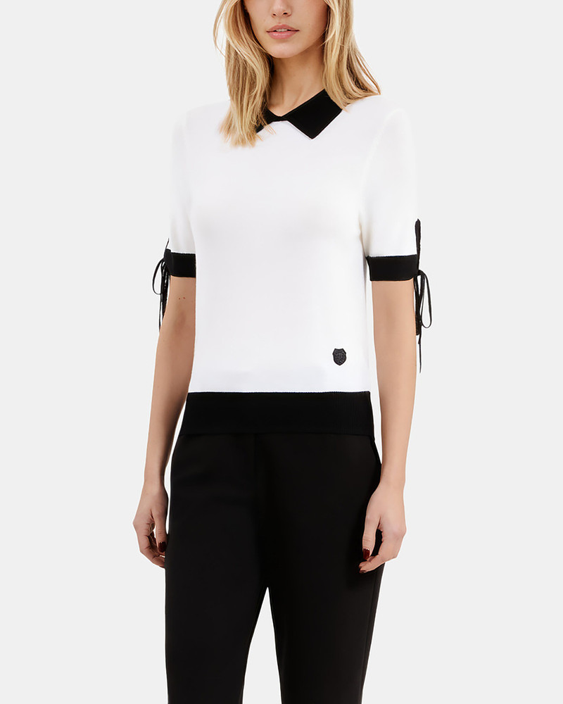 SHORT-SLEEVED ECRU WOOL SWEATER 4