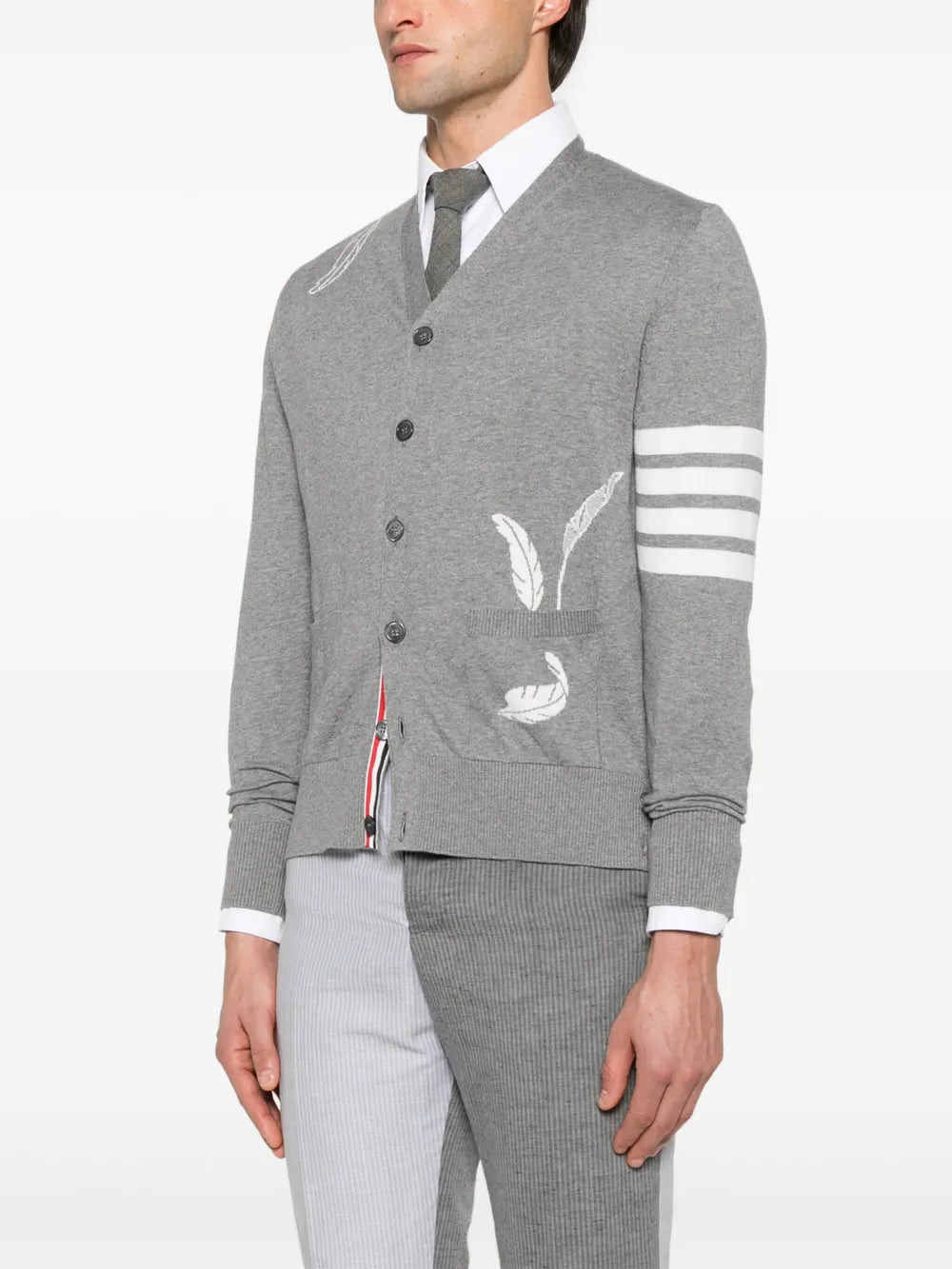 Feather Intarsia 4-Bar Cardigan Men - 3