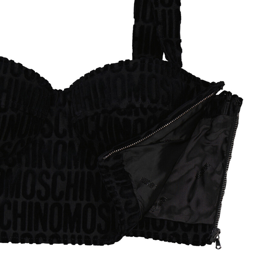Moschino Fantasy Print Black All-Over Logo Crop Top - 7