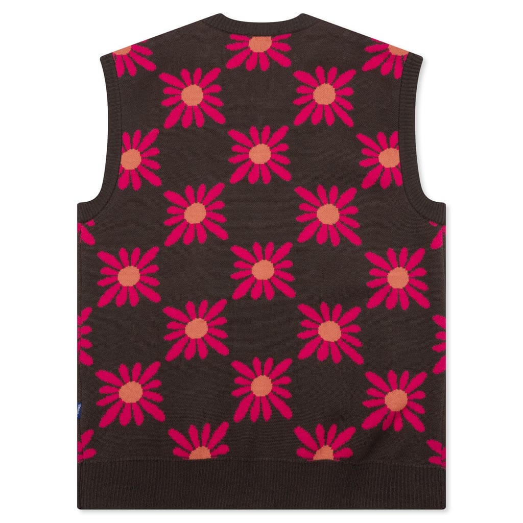 CHECKERED FLORAL SWEATER VEST - BROWN FLORAL - 2