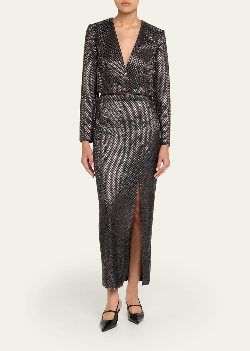 ROLAND MOURET Diamante Crepe Slit Maxi Skirt outlook