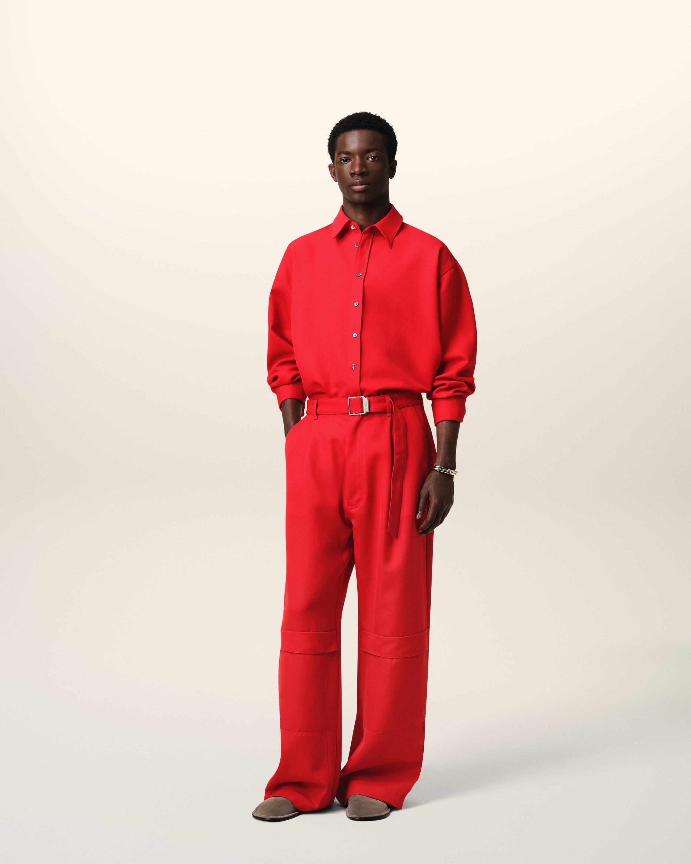 RED WOOL CARGO TROUSERS - 2