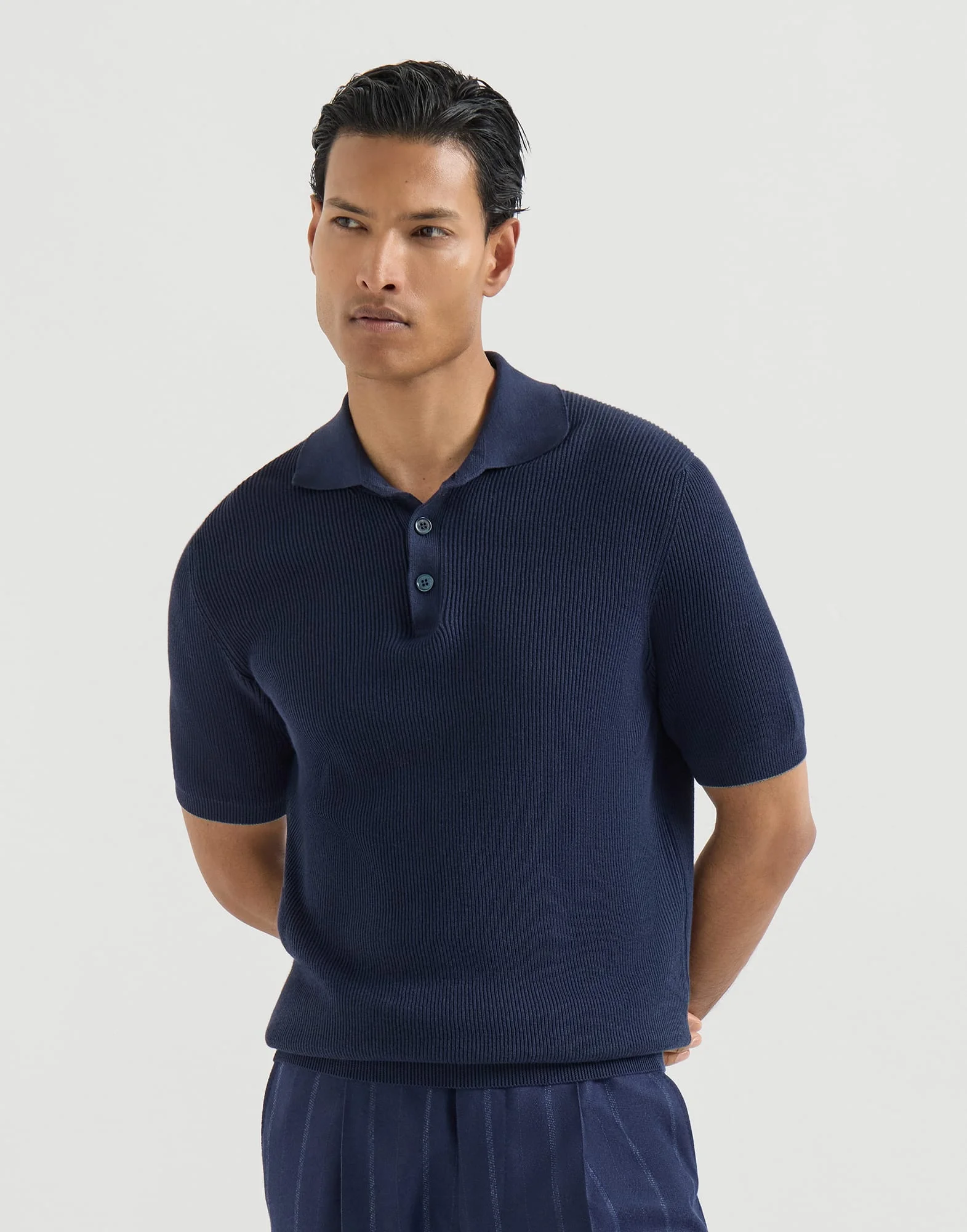 Cotton English rib knit polo shirt - 1