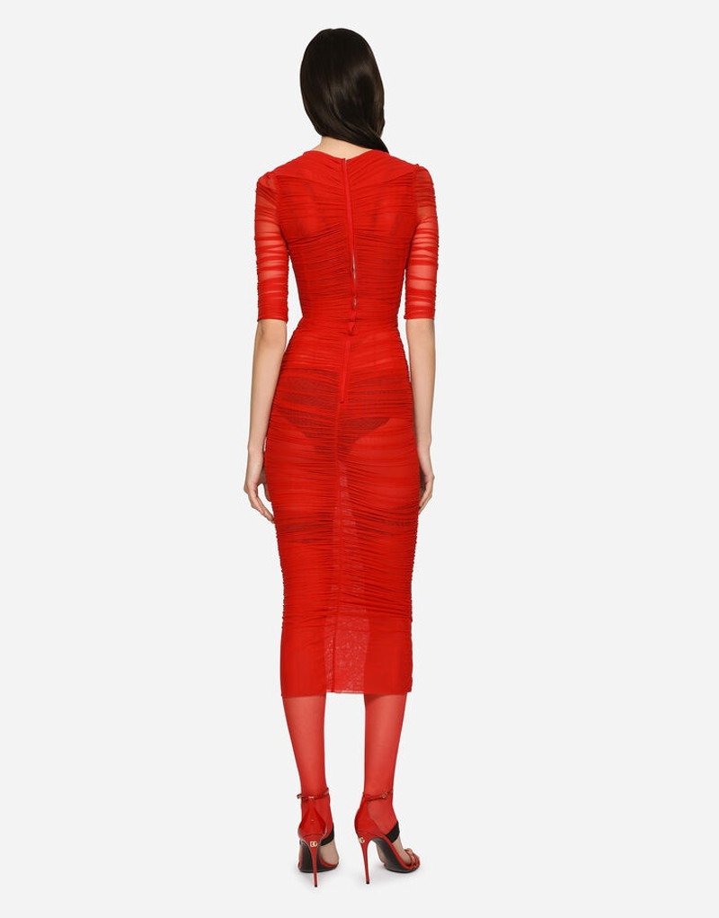 Tulle calf-length dress with draping 5