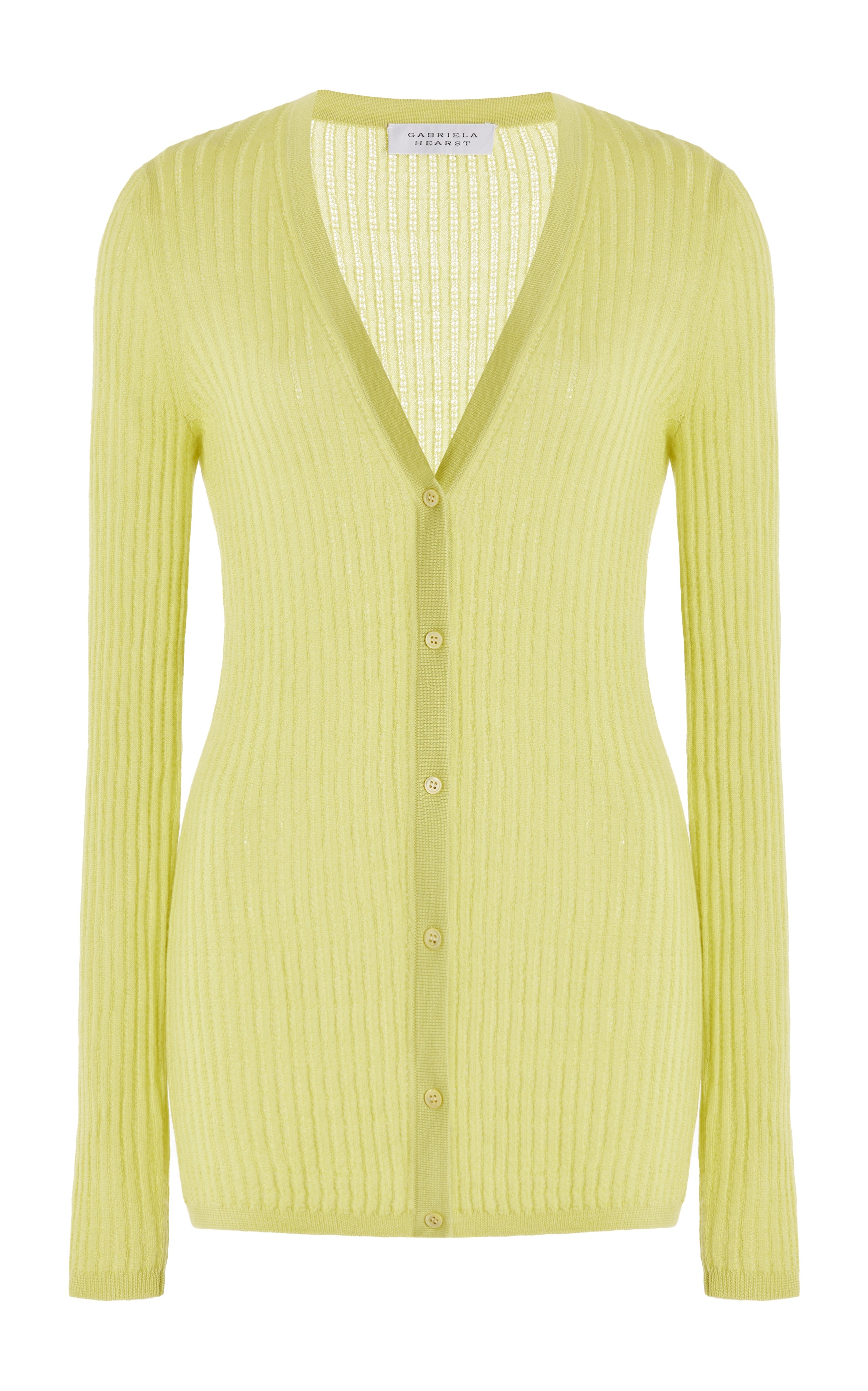 Emma Pointelle Cardigan in Lime Adamite Silk Cashmere - 1