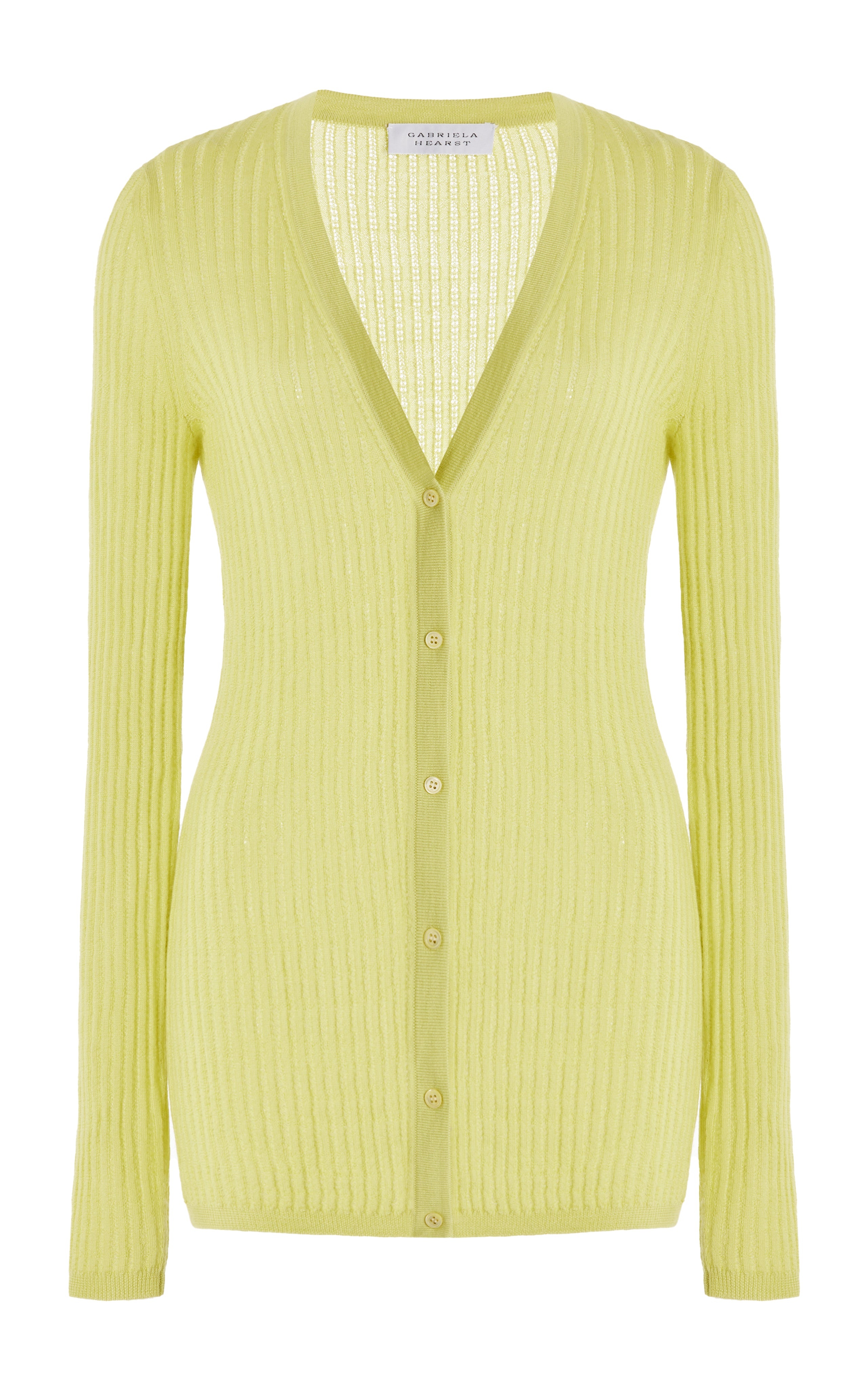 Emma Pointelle Cardigan in Lime Adamite Silk Cashmere - 1