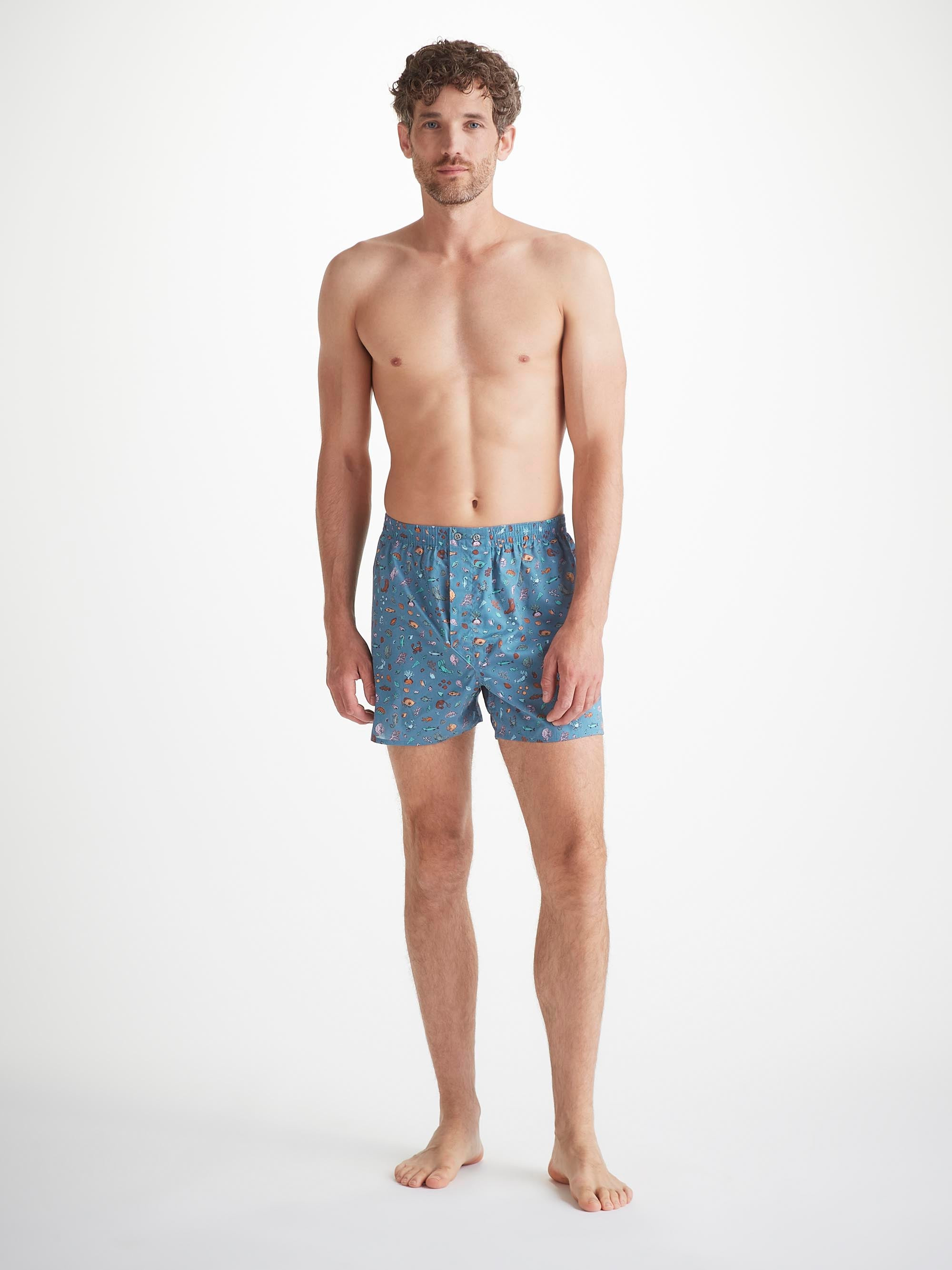 Men's Classic Fit Boxers Cotton Batiste Blue Sea Friends Print - 5