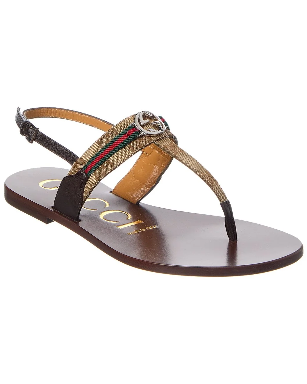 Gucci Web Interlocking G GG Canvas & Leather Sandal - 1