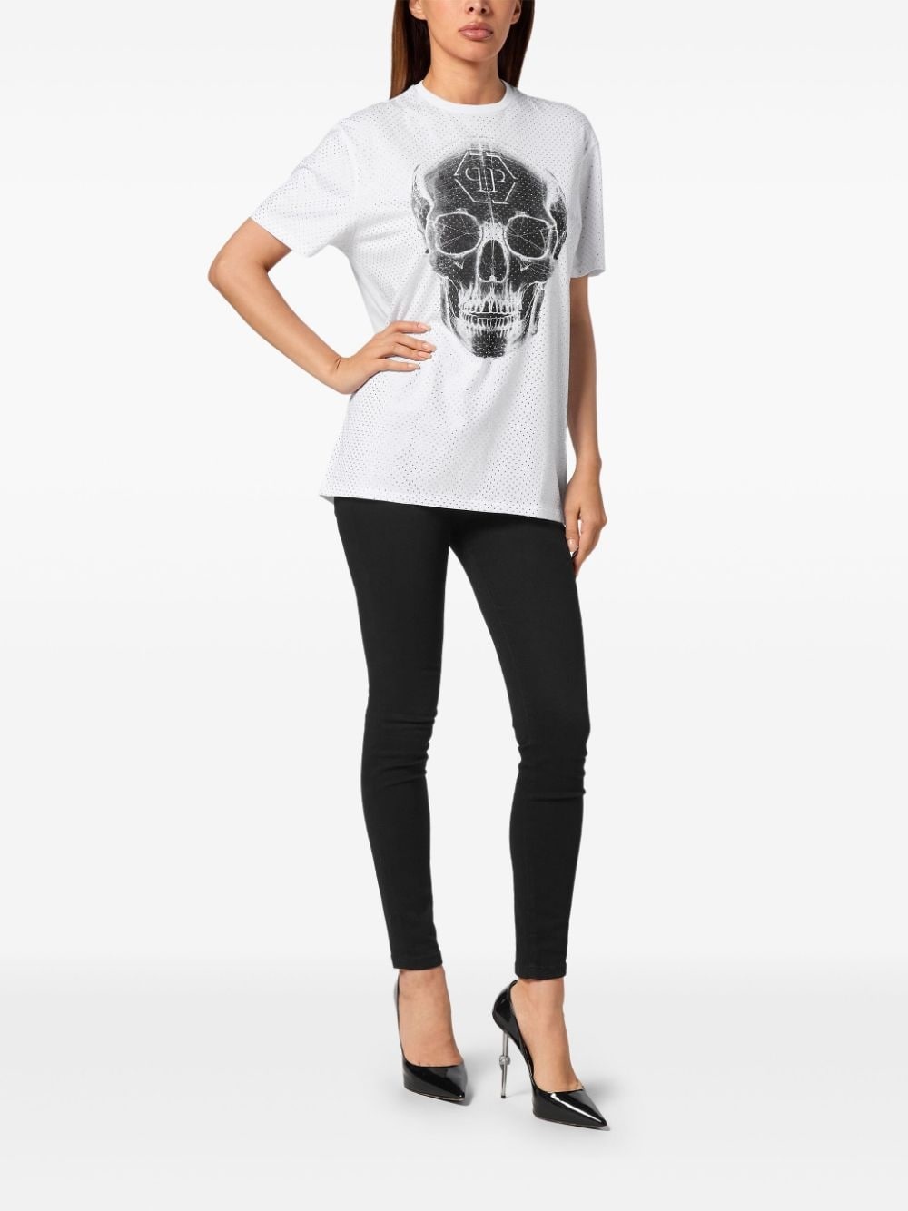 Skull rhinestone T-shirt - 2