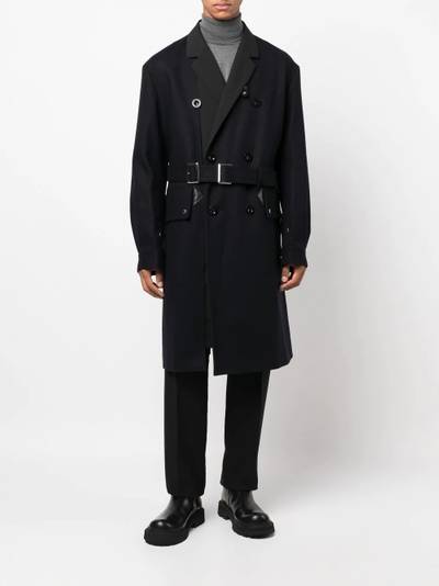 sacai belted double-breasted wool coat outlook