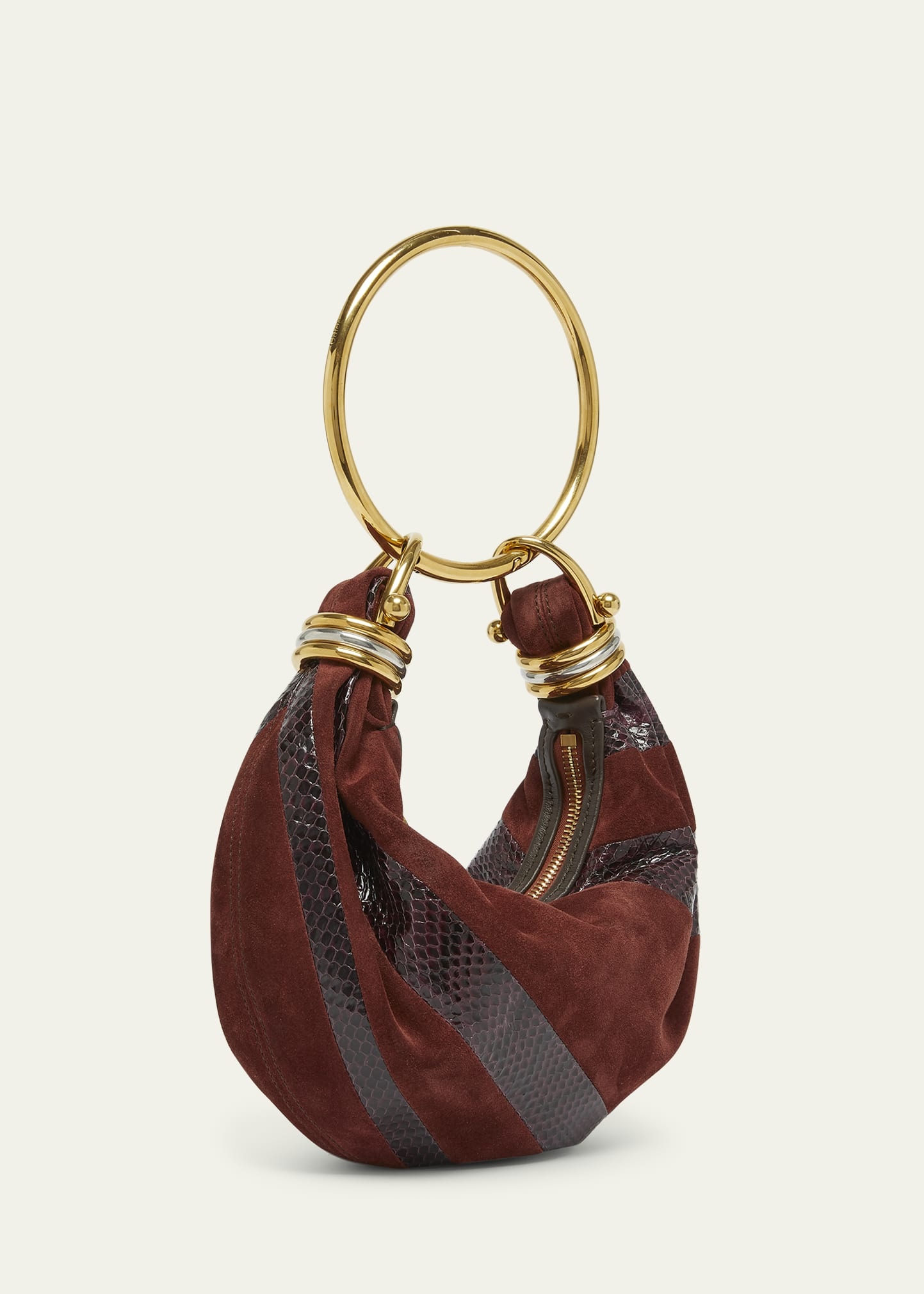 Bracelet Shoulder Bag in Calfskin Suede and Snakeskin - 3
