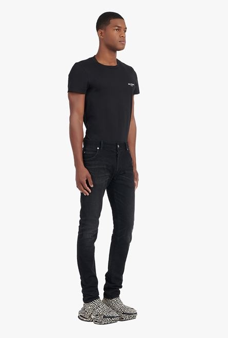 Slim cut faded black cotton jeans with embossed Balmain logo - 7