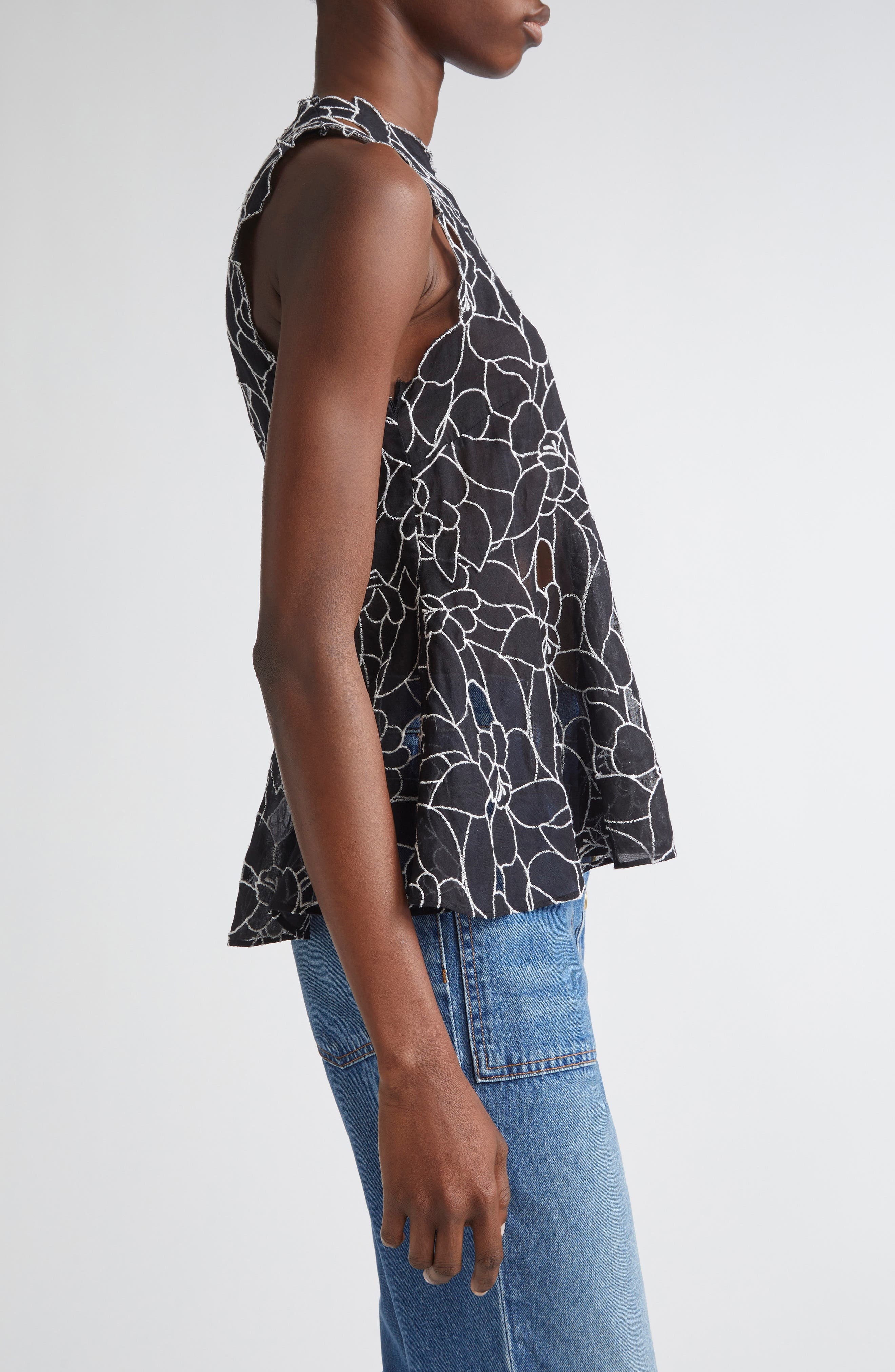 Ulla Johnson Ali Embroidered Cutout Sleeveless Top in Noir at Nordstrom - 4