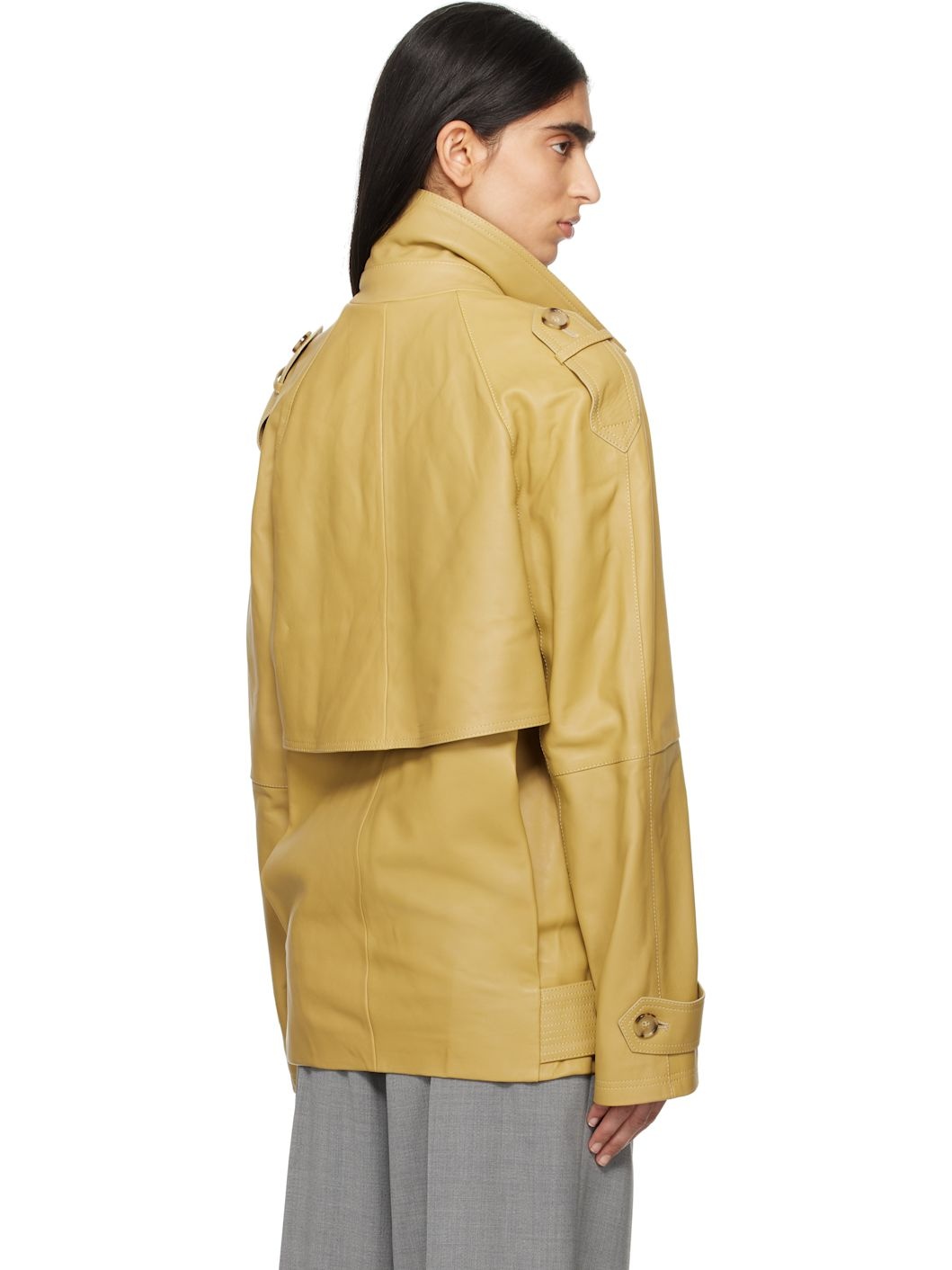 Tan Short Trench Leather Jacket - 3