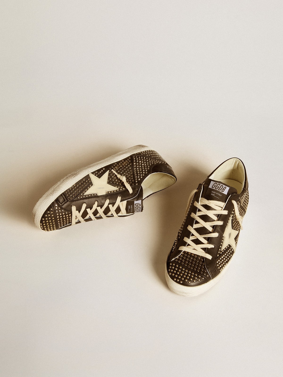 Men’s Super-Star in studded black nappa with white leather star - 2
