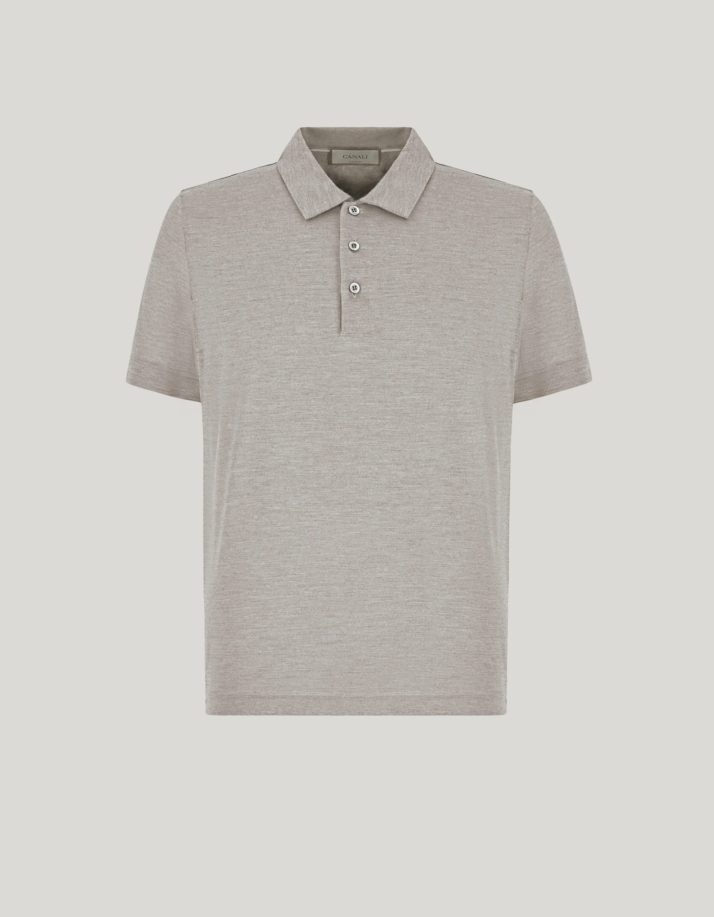 TAUPE SILK SHORT-SLEEVED POLO SHIRT WITH BUTTONS - 1