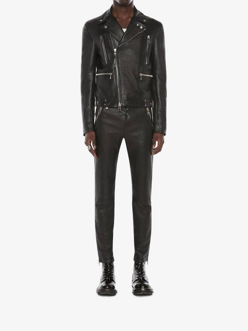 Alexander McQueen Men's Mcqueen Classic Leather Biker Jacket in Black outlook