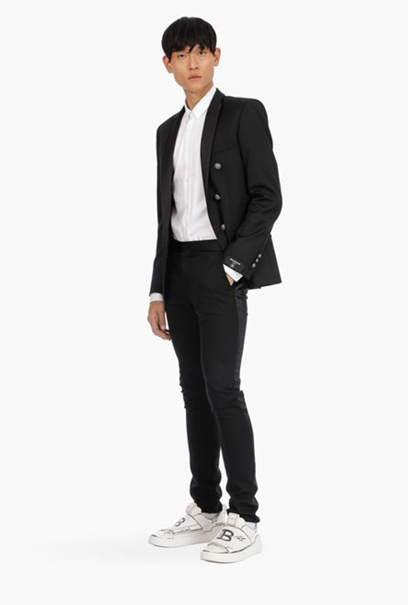 Balmain Wool pants with black satin bands outlook