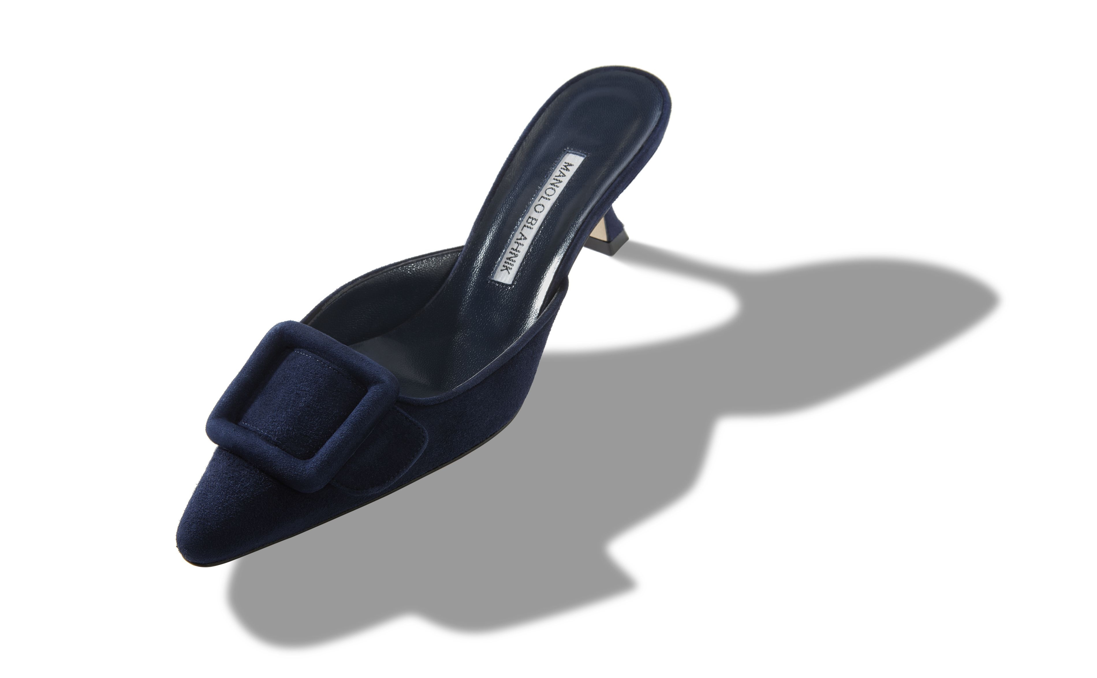 Navy Blue Suede Kitten Heel Mules - 2