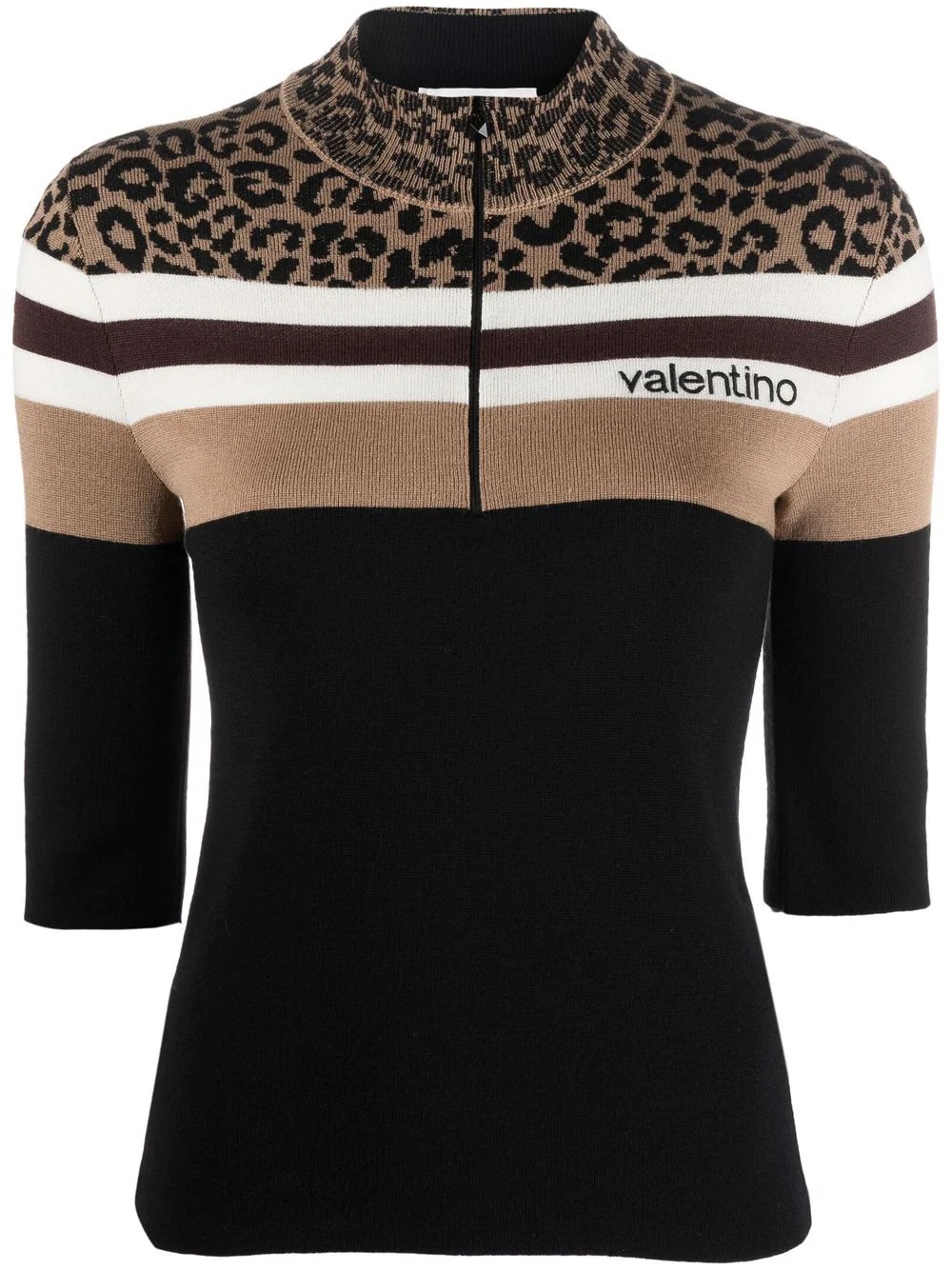leopard print panel half-zip jumper - 1