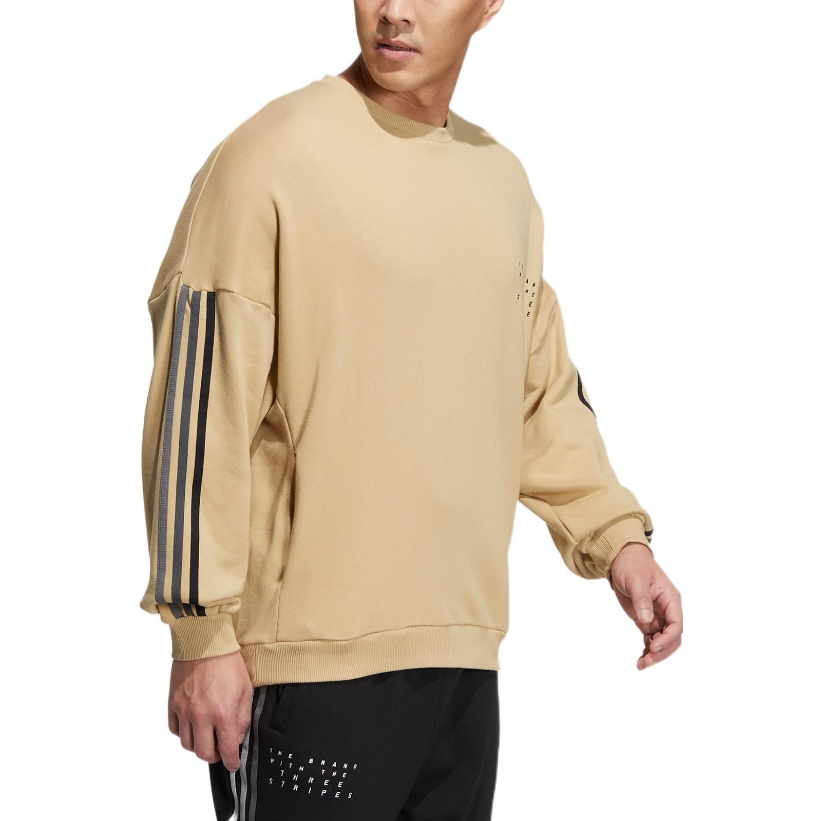 adidas Solid Color Stripe Alphabet Round Neck Long Sleeves Hoodie Unisex Yellow HP1370 - 4