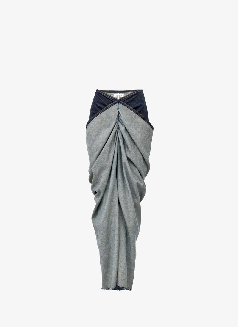 DRAPED DENIM SKIRT - 1