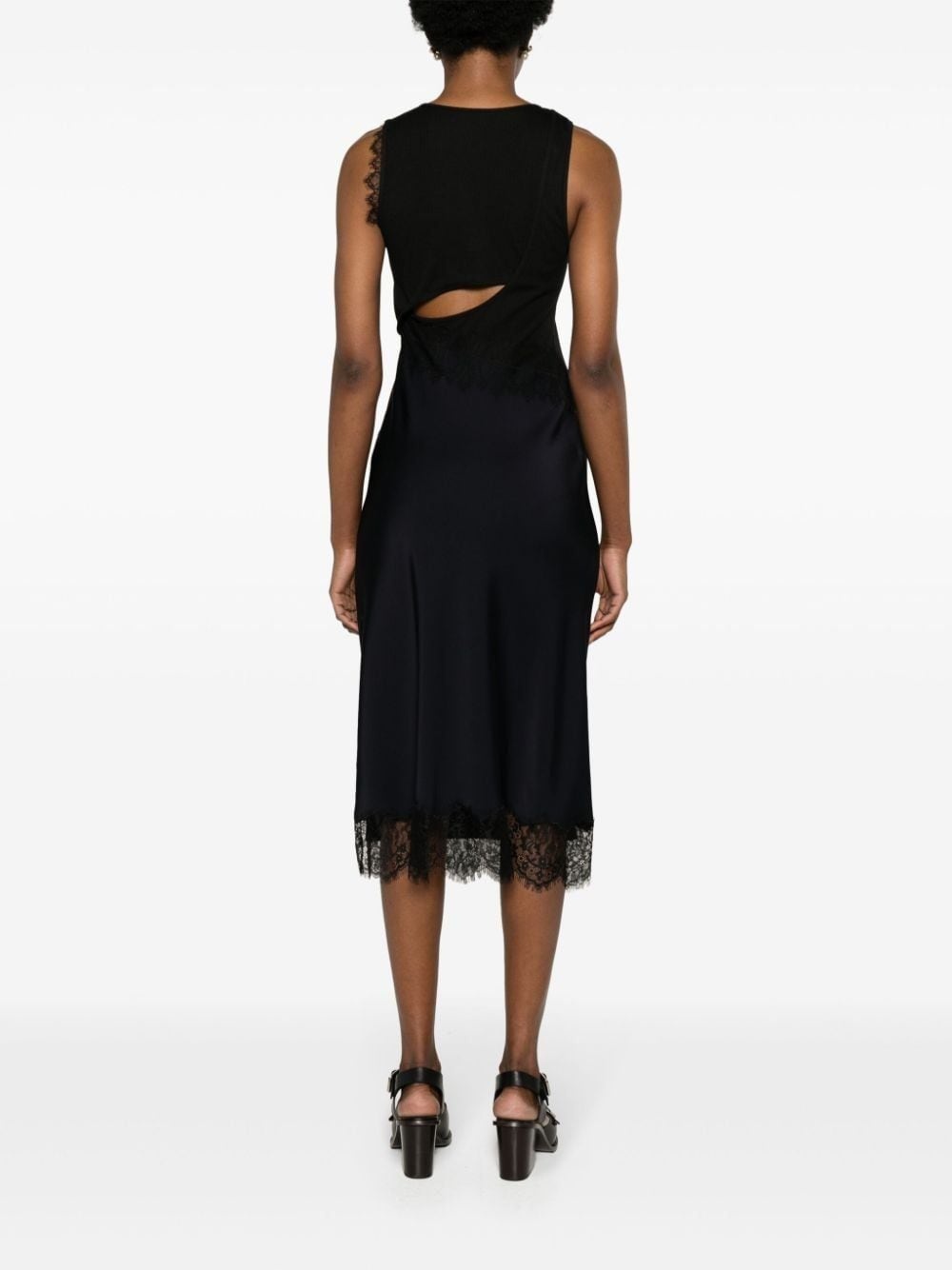 asymmetric lace-trim midi dres - 8