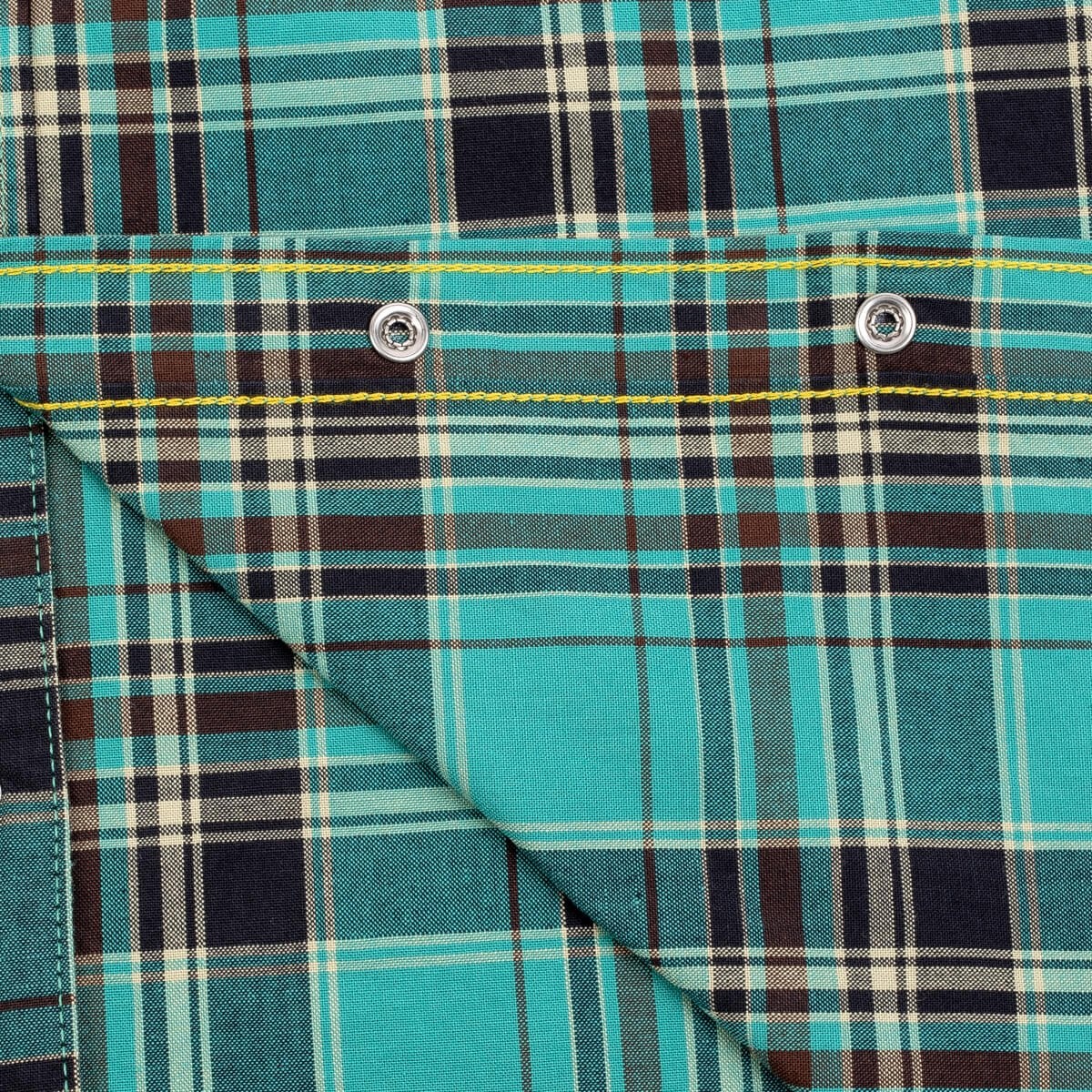 IHSH-355-GRN 5oz Selvedge Madras Check Western Shirt - Green - 14