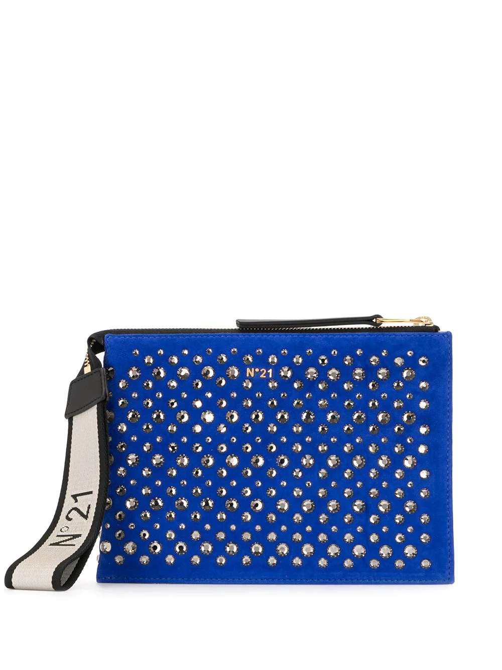 crystal-embellished logo clutch - 1