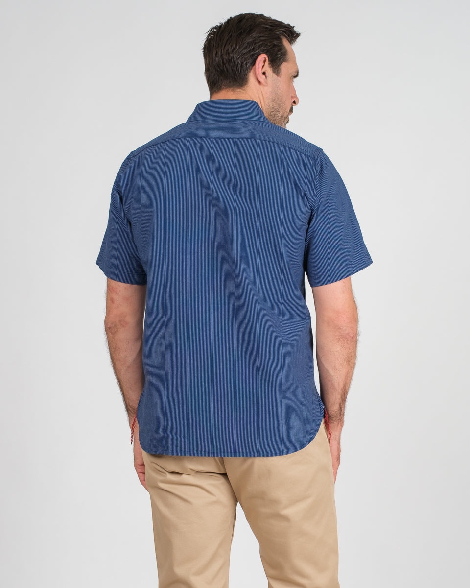 5OZ SELVEDGE OX CLOTH SHORT SLEEVED WORK SHIRT - PINSTRIPE - 3