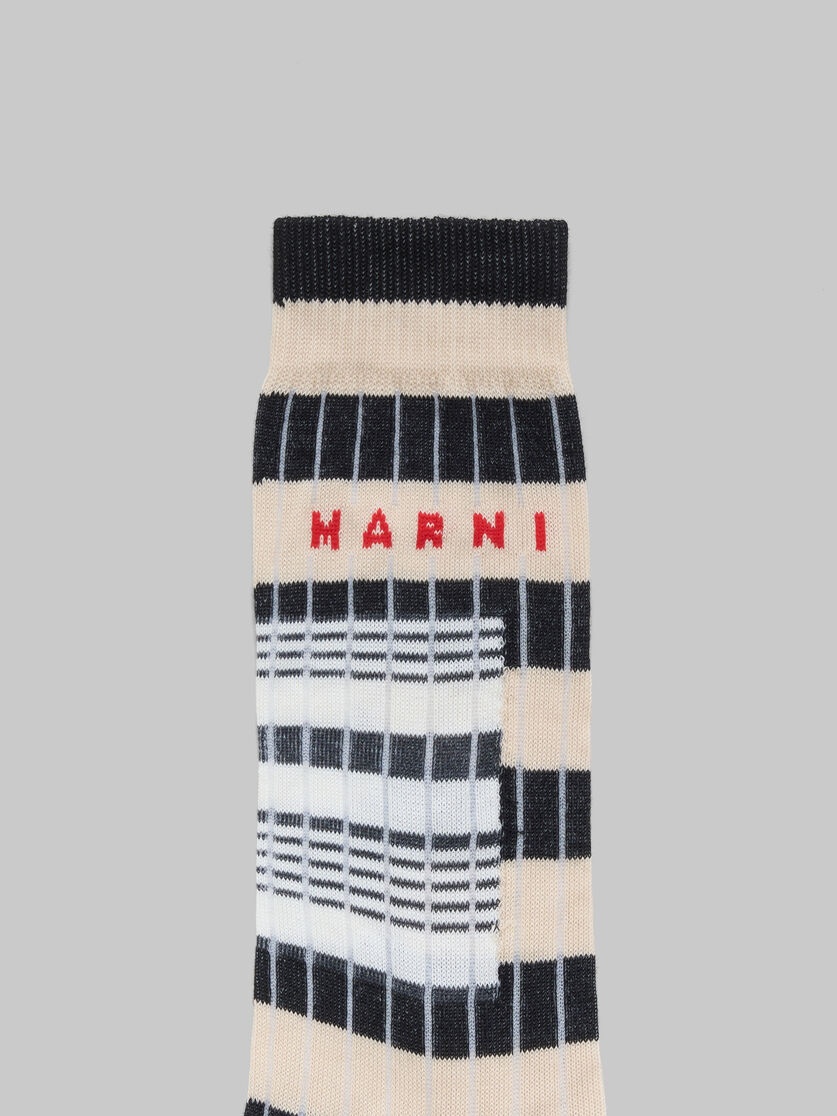 BEIGE RIBBED COTTON SOCKS WITH CONTRAST STRIPES - 3
