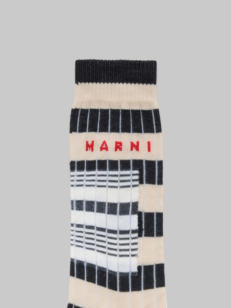 BEIGE RIBBED COTTON SOCKS WITH CONTRAST STRIPES 3