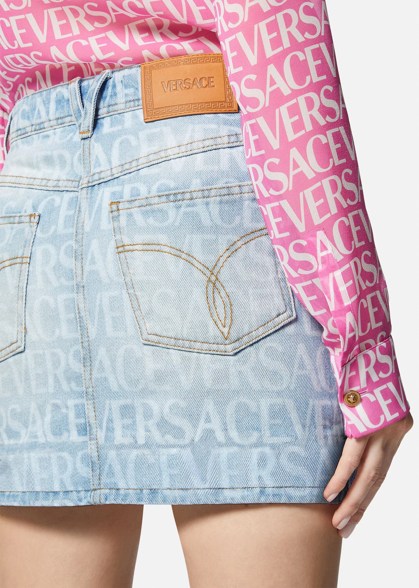 Versace Allover Denim Mini Skirt - 5