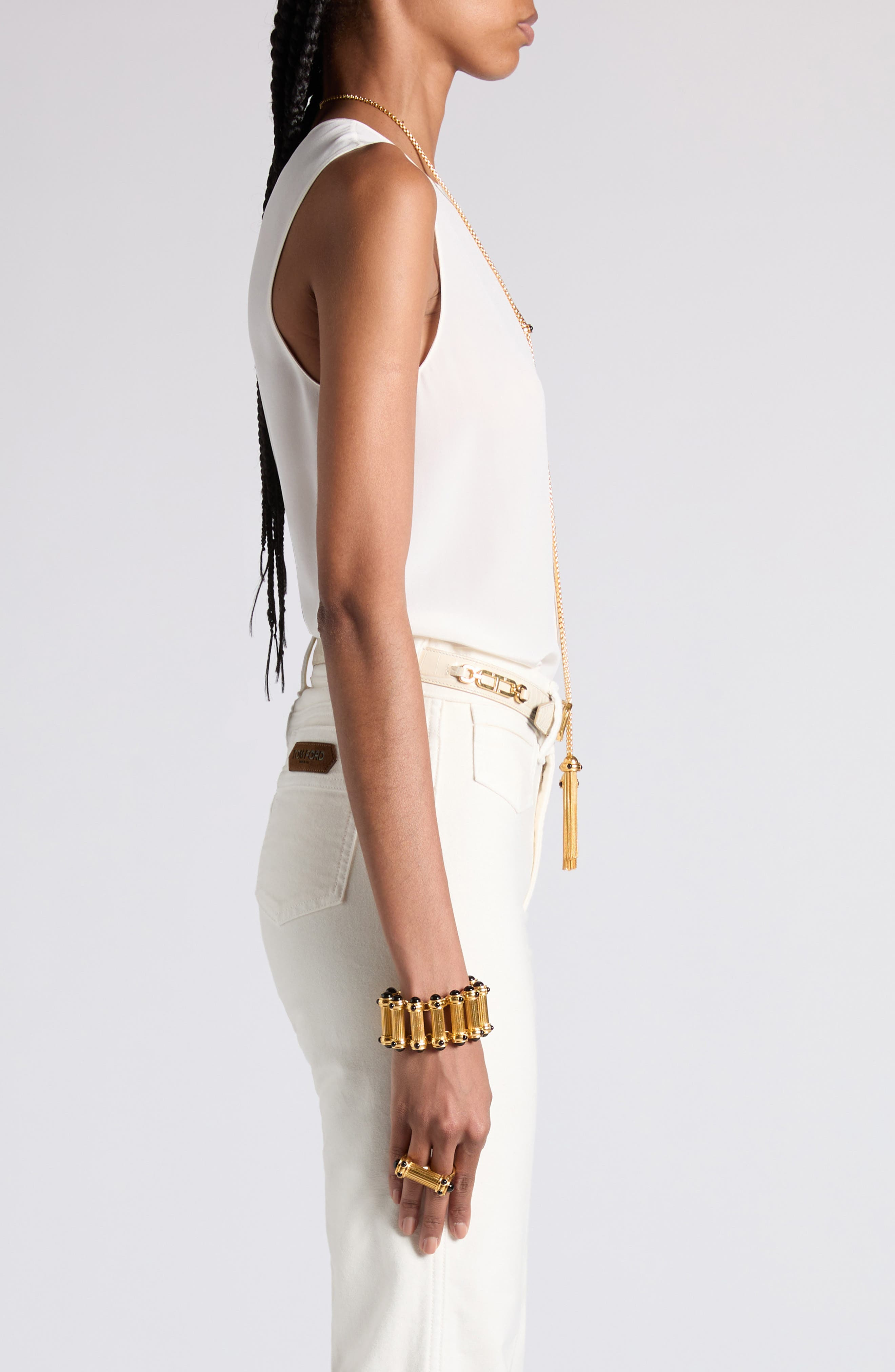 TOM FORD Silk Crêpe de Chine Sleeveless Top in Aw002 White at Nordstrom - 4