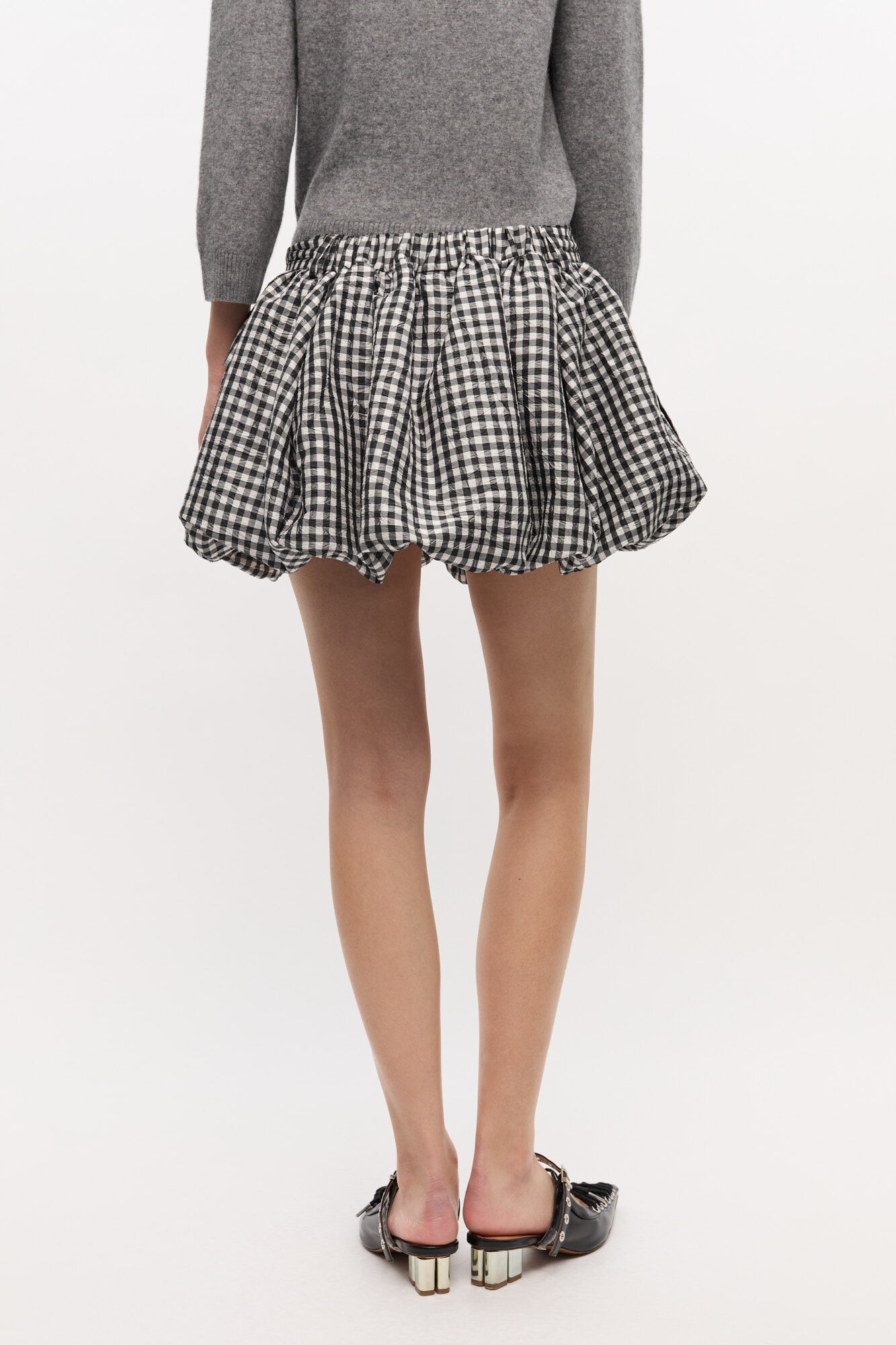 CRINKLED CHECK MINI BUBBLE SKIRT - 5