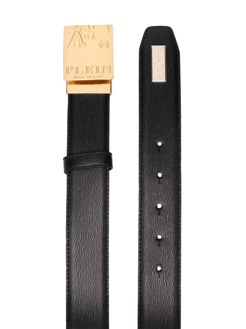 PHILIPP PLEIN Skull-logo engraved buckle belt outlook
