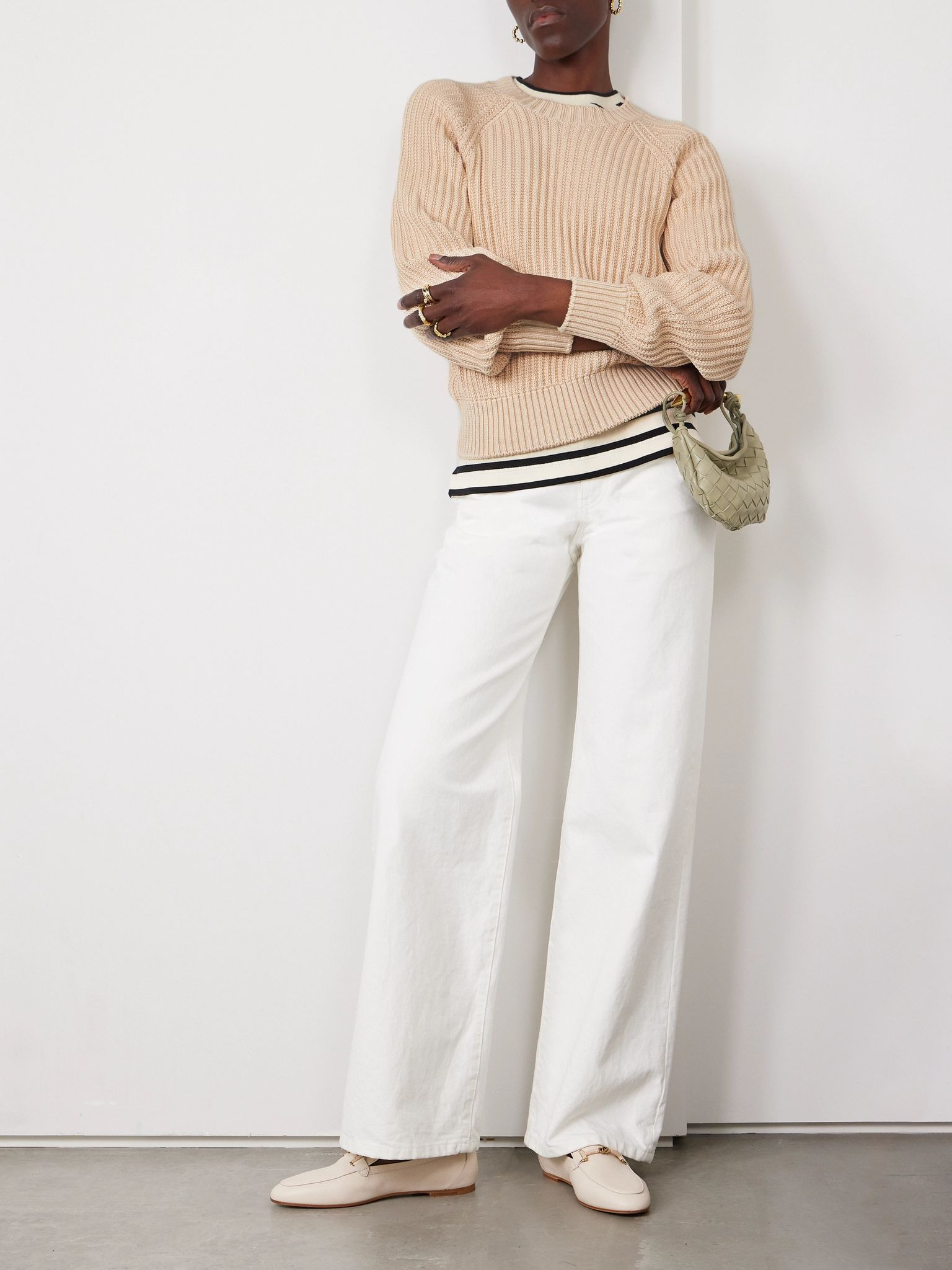 Ribbed-knit silk and cotton-blend sweater Off-white - 2