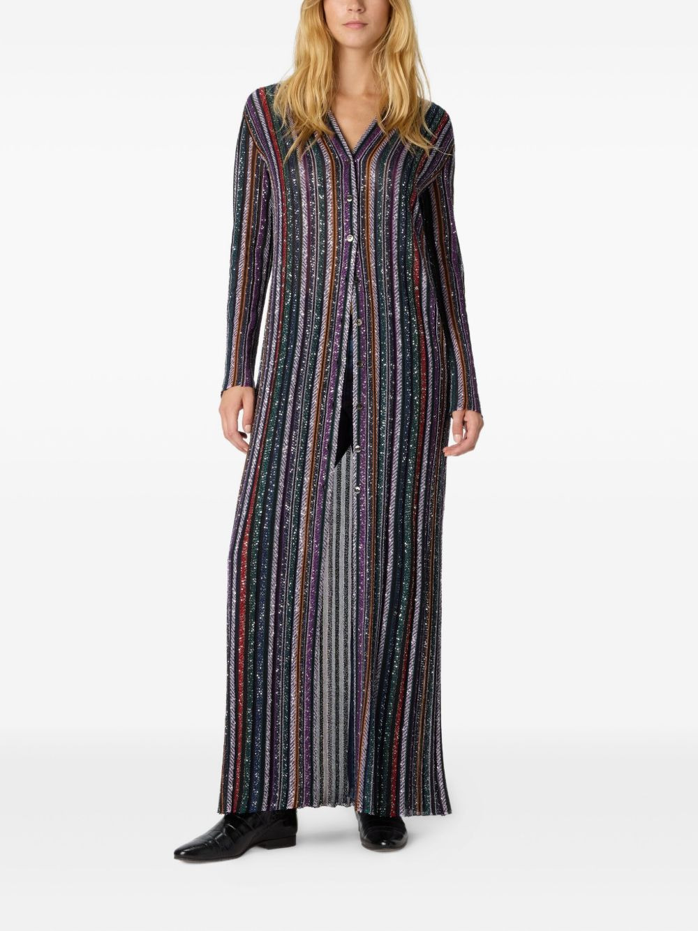 striped-pattern sequin-embellishment cardigan - 2