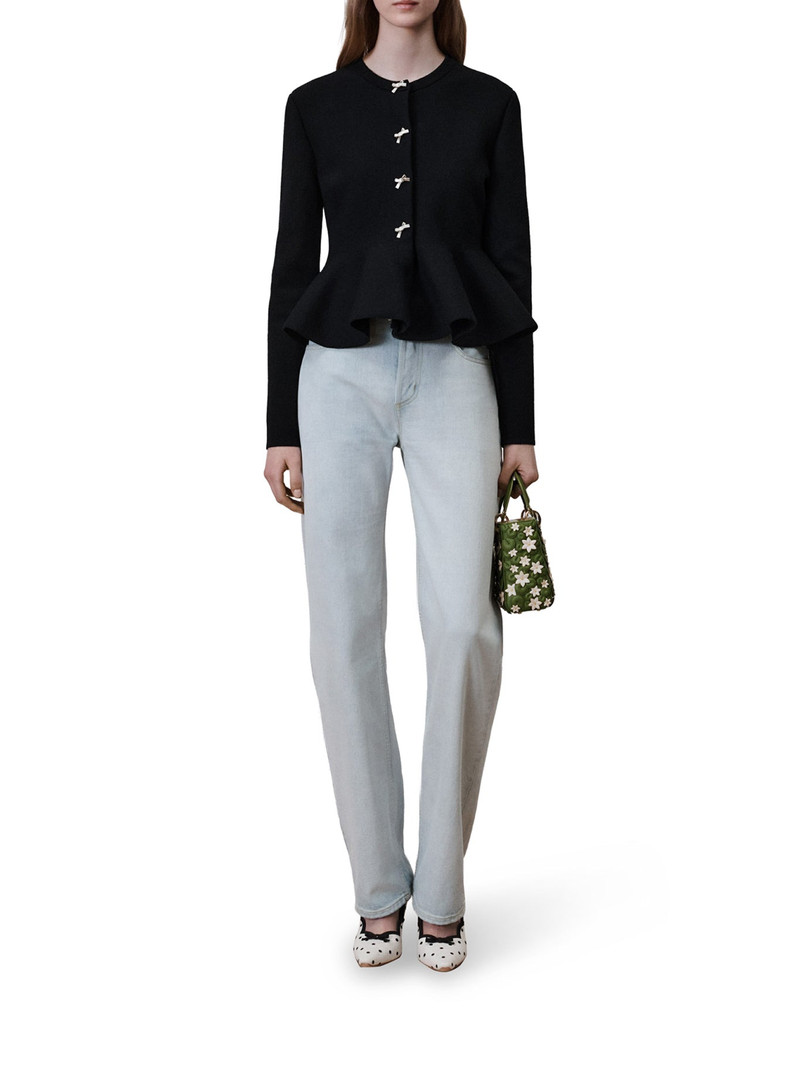 BLACK VIRGIN WOOL-BLEND KNIT PEPLUM JACKET 1