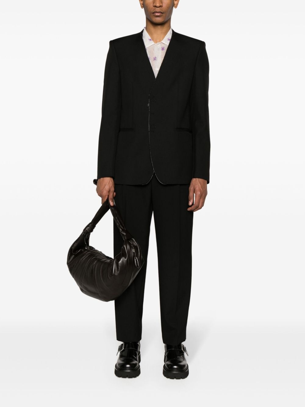 collarless single-breast blazer - 3