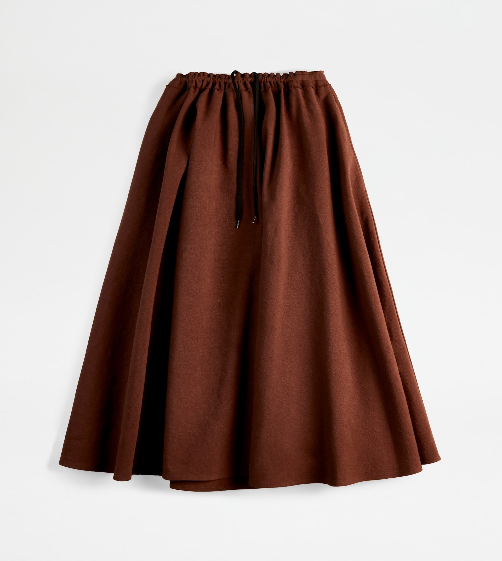 LINEN BLEND FLARED SKIRT - BROWN - 1