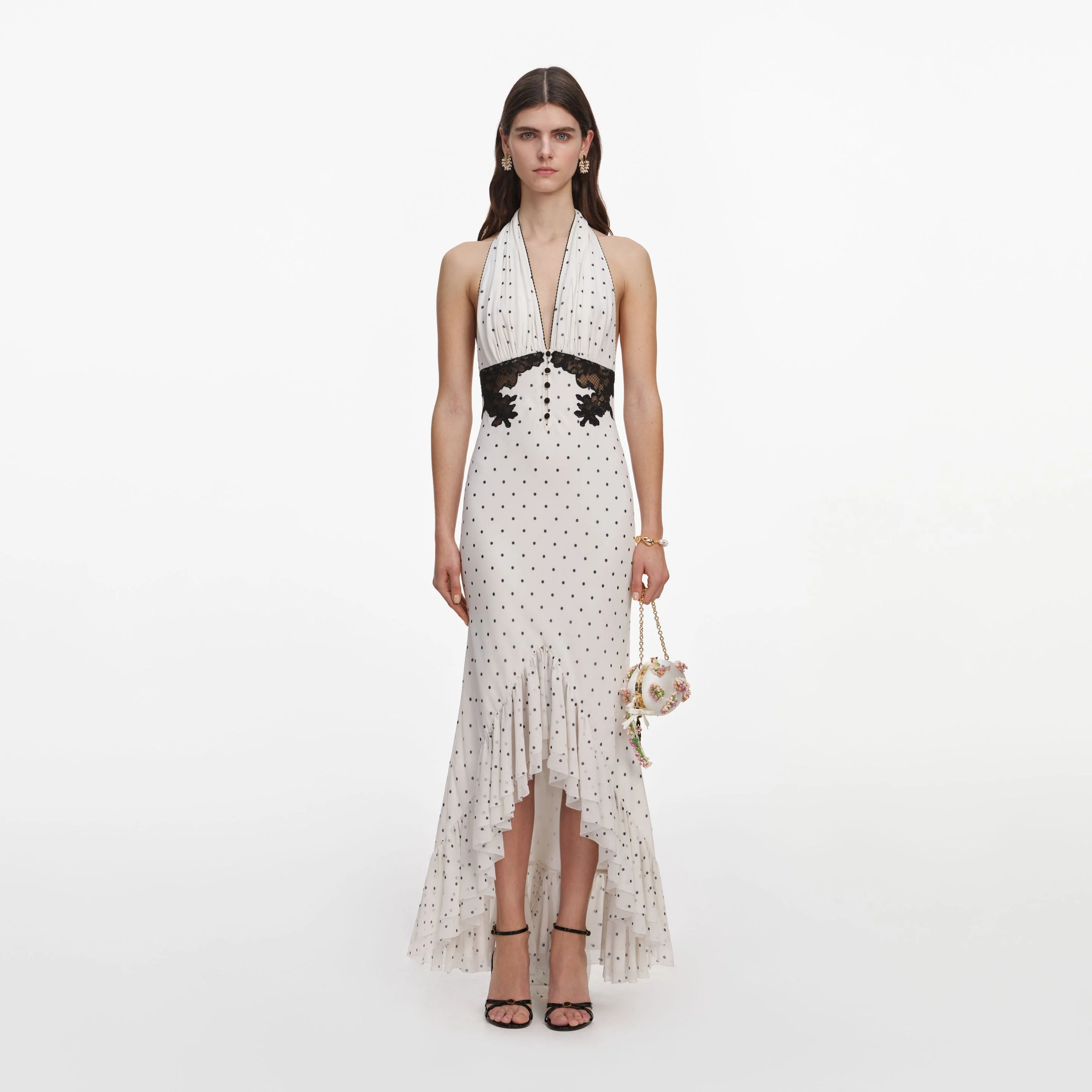 Polka Dot Halter Neck Midi Dress - 1