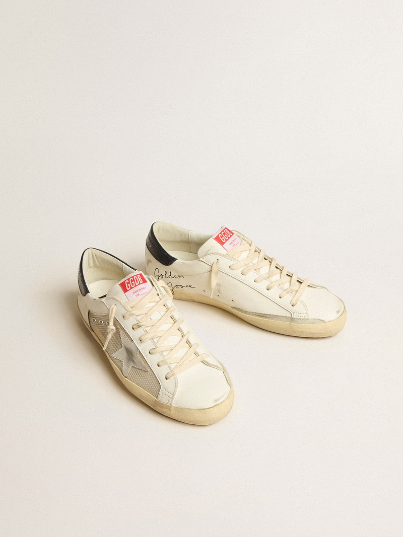 Golden Goose Super-Star LTD in mesh and leather with silver star and blue heel tab outlook