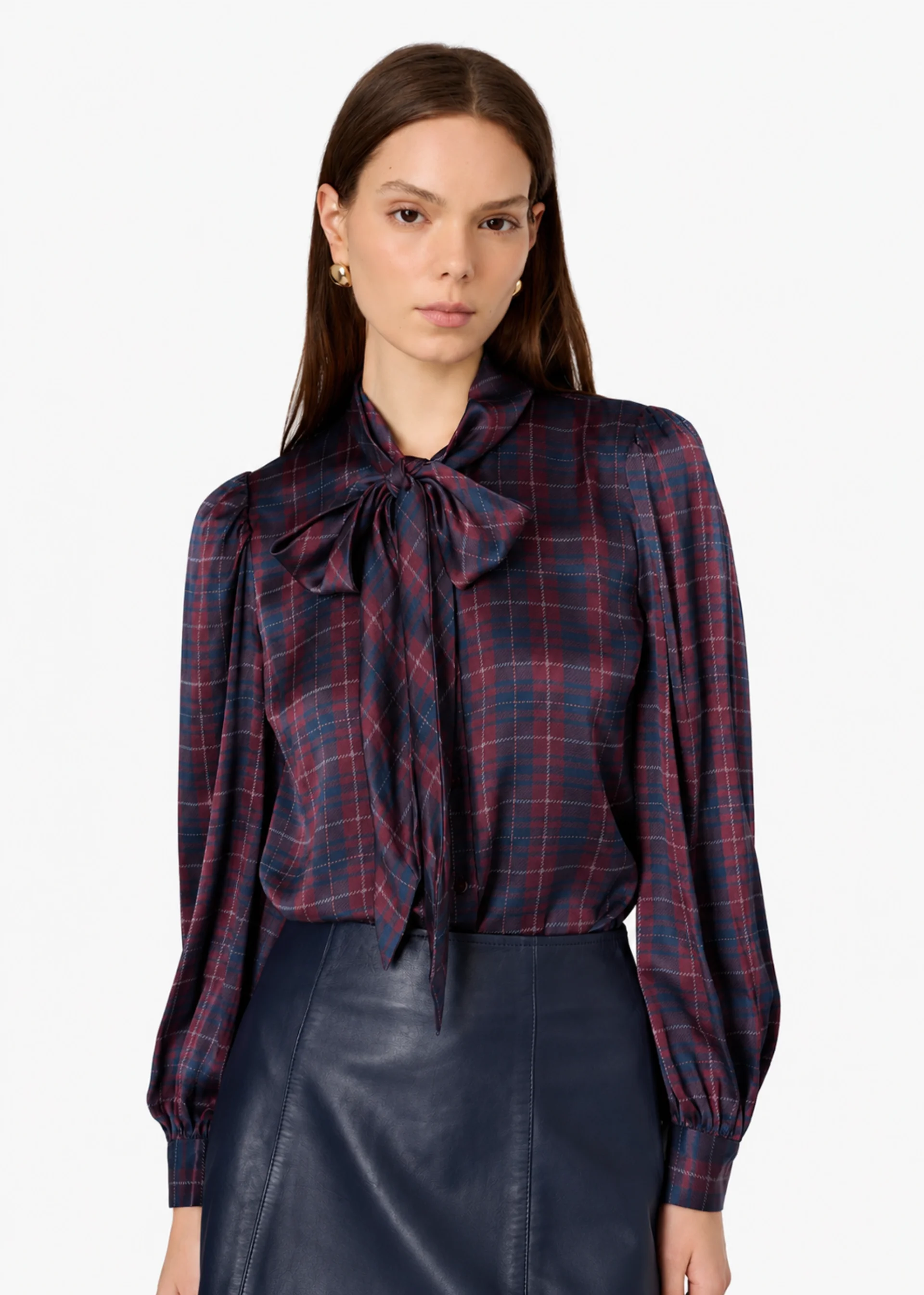REMA CHARMEUSE TOP PLUM PLAID - 1