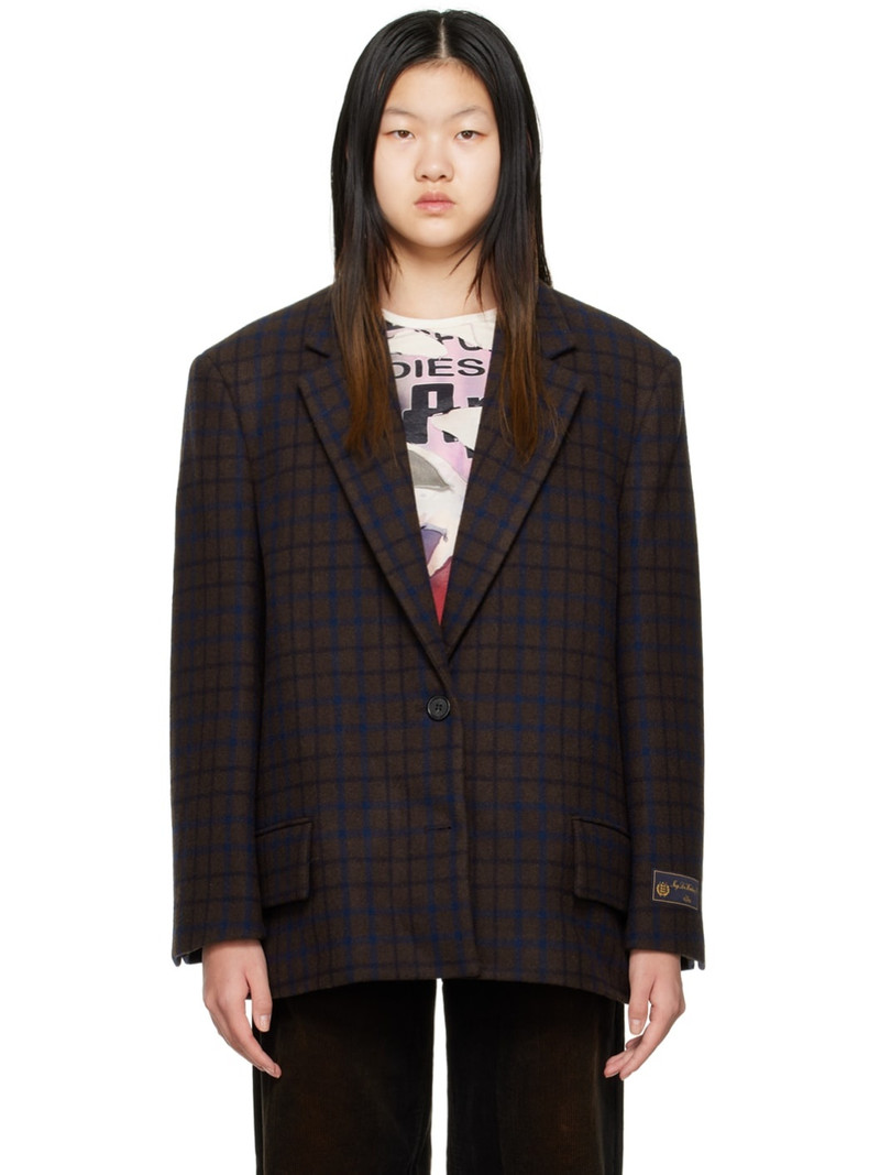 grid-pattern 단 하나 breasted blazer 1