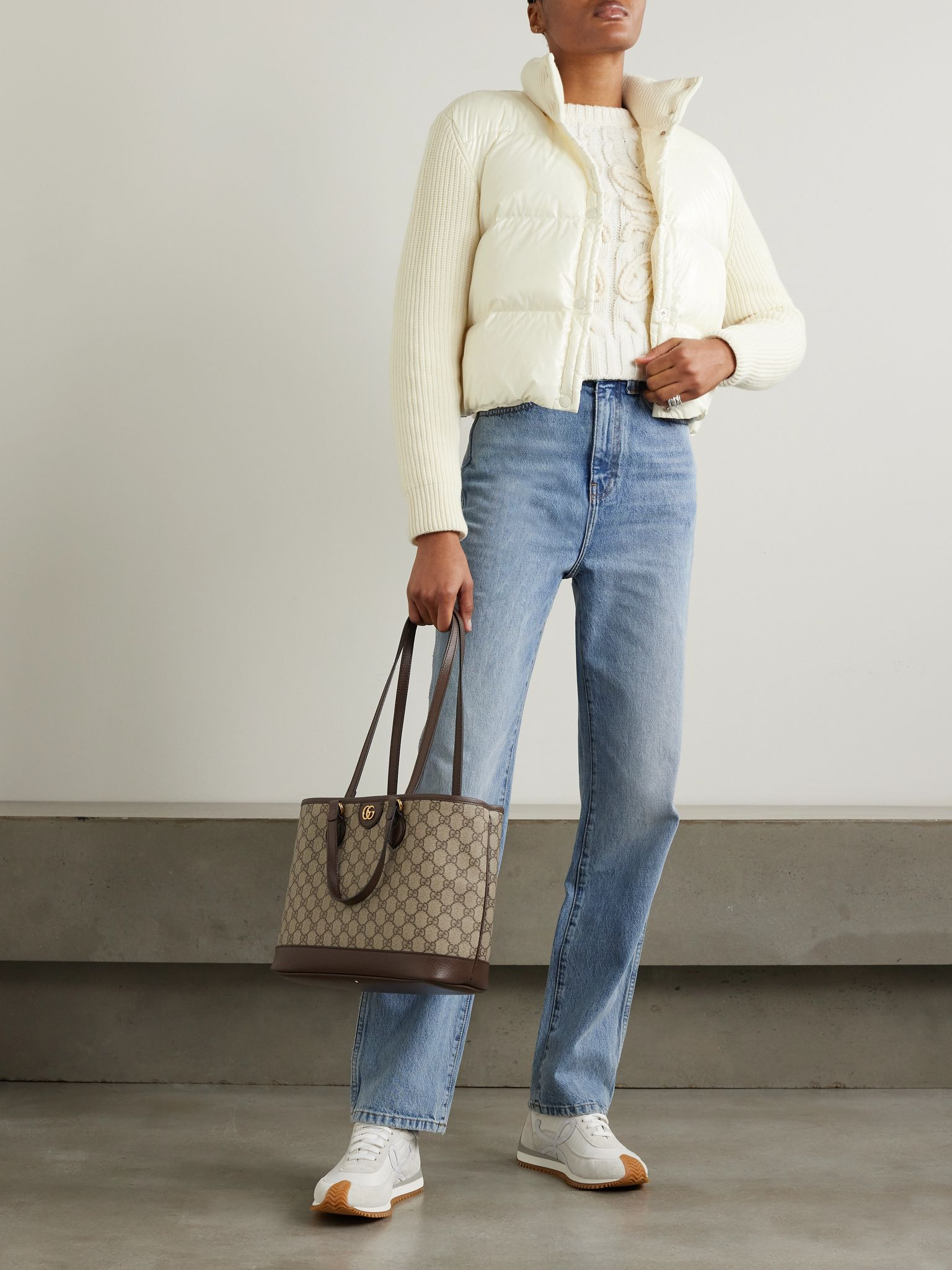 Ribbed wool and quilted shell down hoodie White - 2