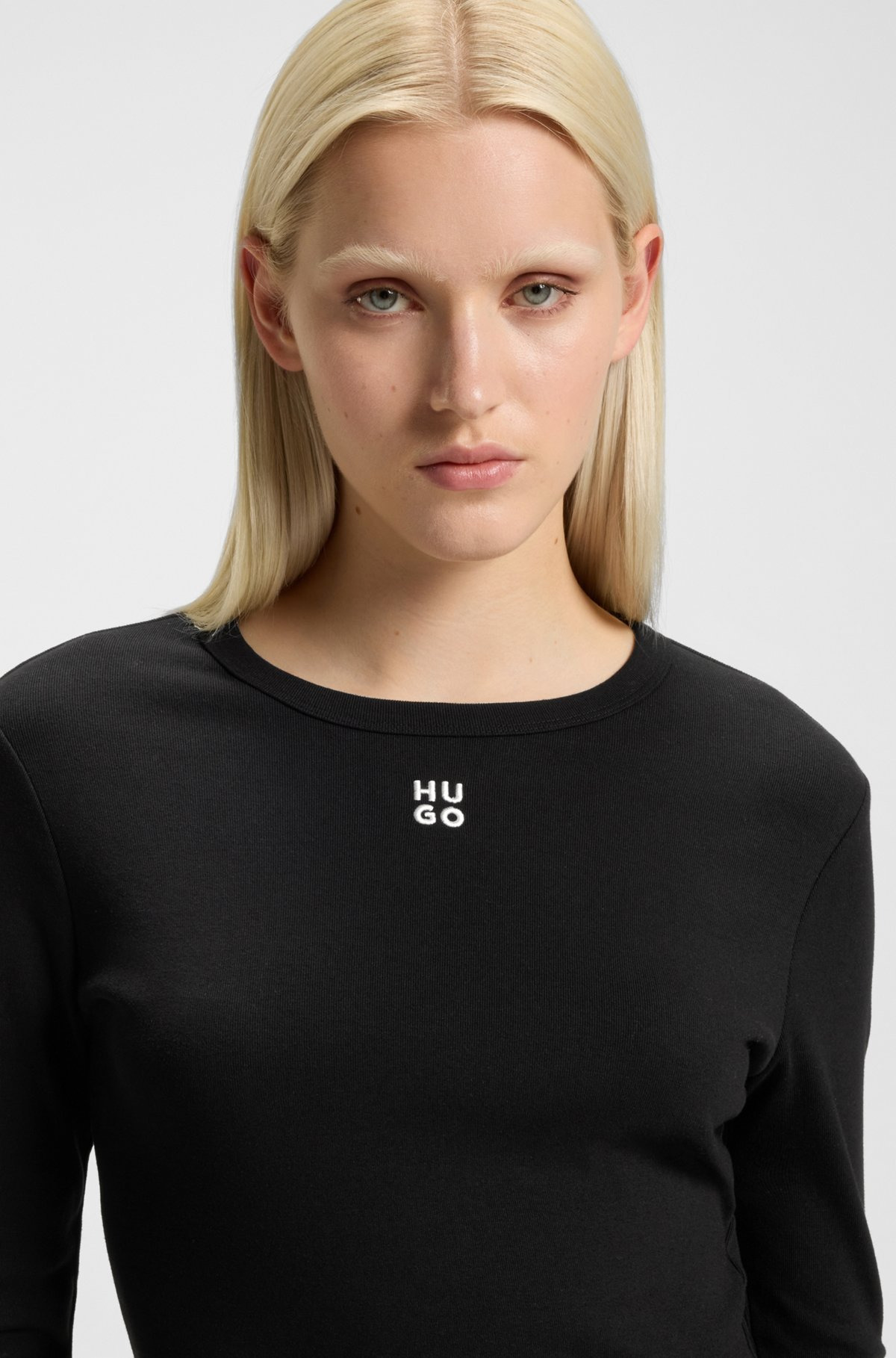 RIBBED DRESS IN STRETCH FABRIC WITH STACKED LOGO - 4