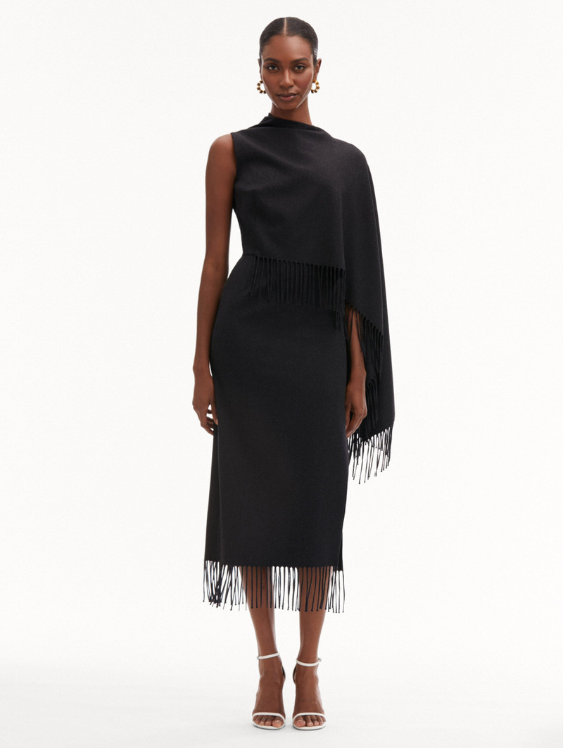 Oscar de la Renta FRINGED CAPE MIDI DRESS outlook